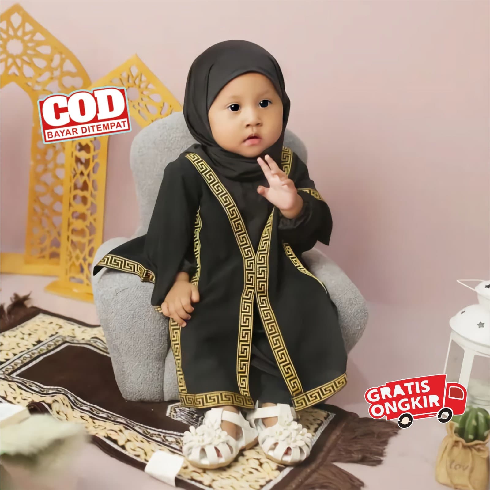 MEDINA baby girl abaya sets, 0-24 months baby girl arabian dress sets hijab - image 3