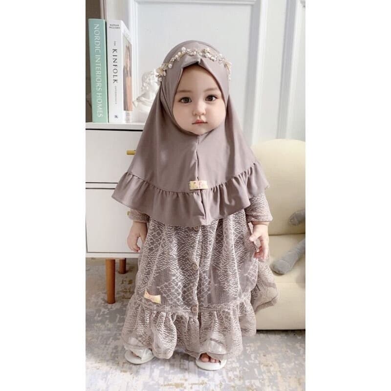 IVORY 4-12 months Baby abaya Sets Hijab, muslim baby hijab sets, baby dress hijab wedding