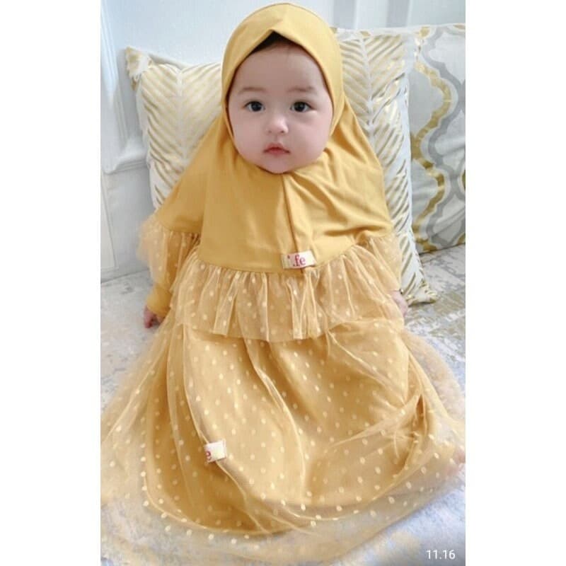 TILLE 4-12 months Baby abaya Sets Hijab, muslim baby hijab sets, baby dress hijab wedding - image 3