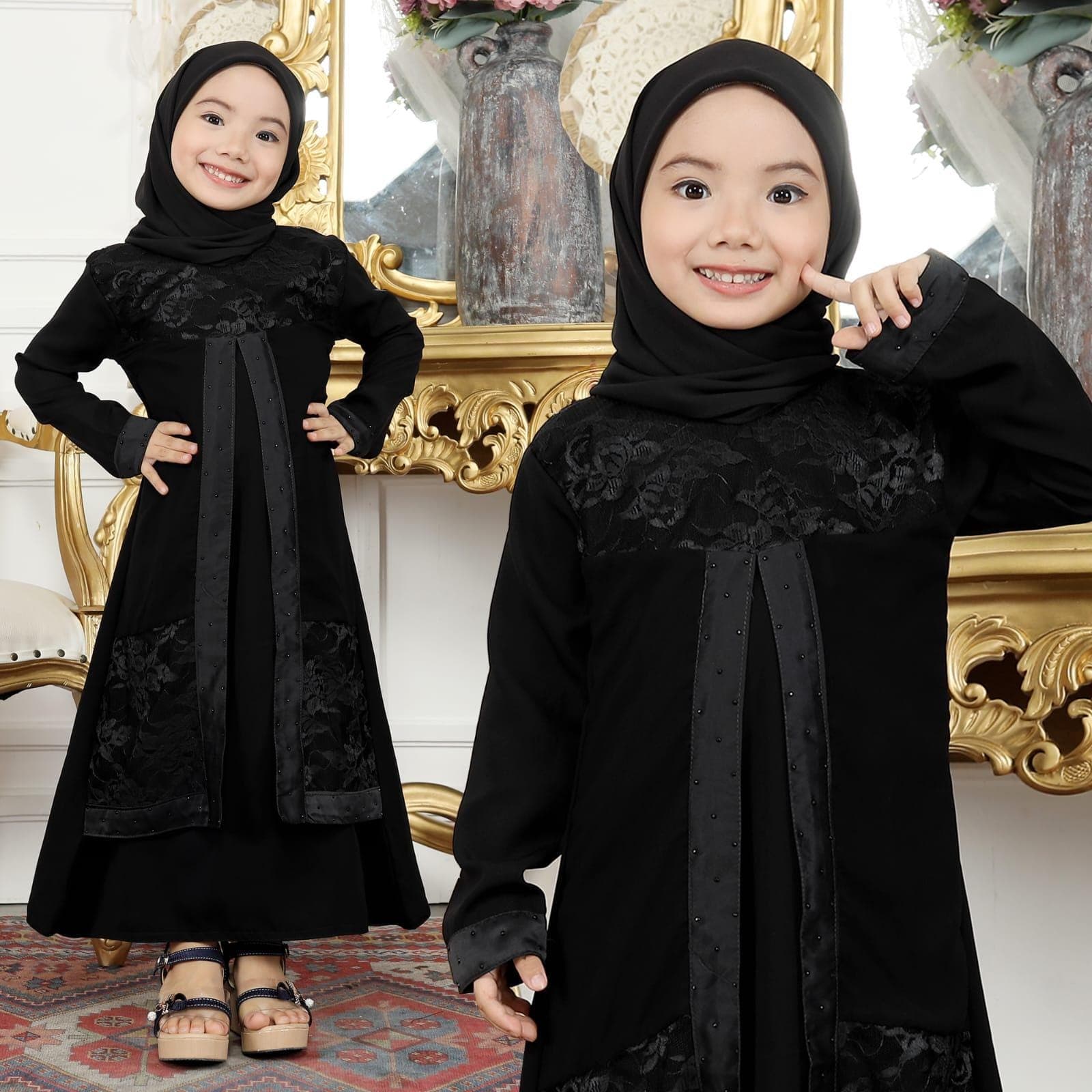 Mommy and Me Black Lace Abaya Set | Matching Mother Daughter Eid and Ramadan Dress