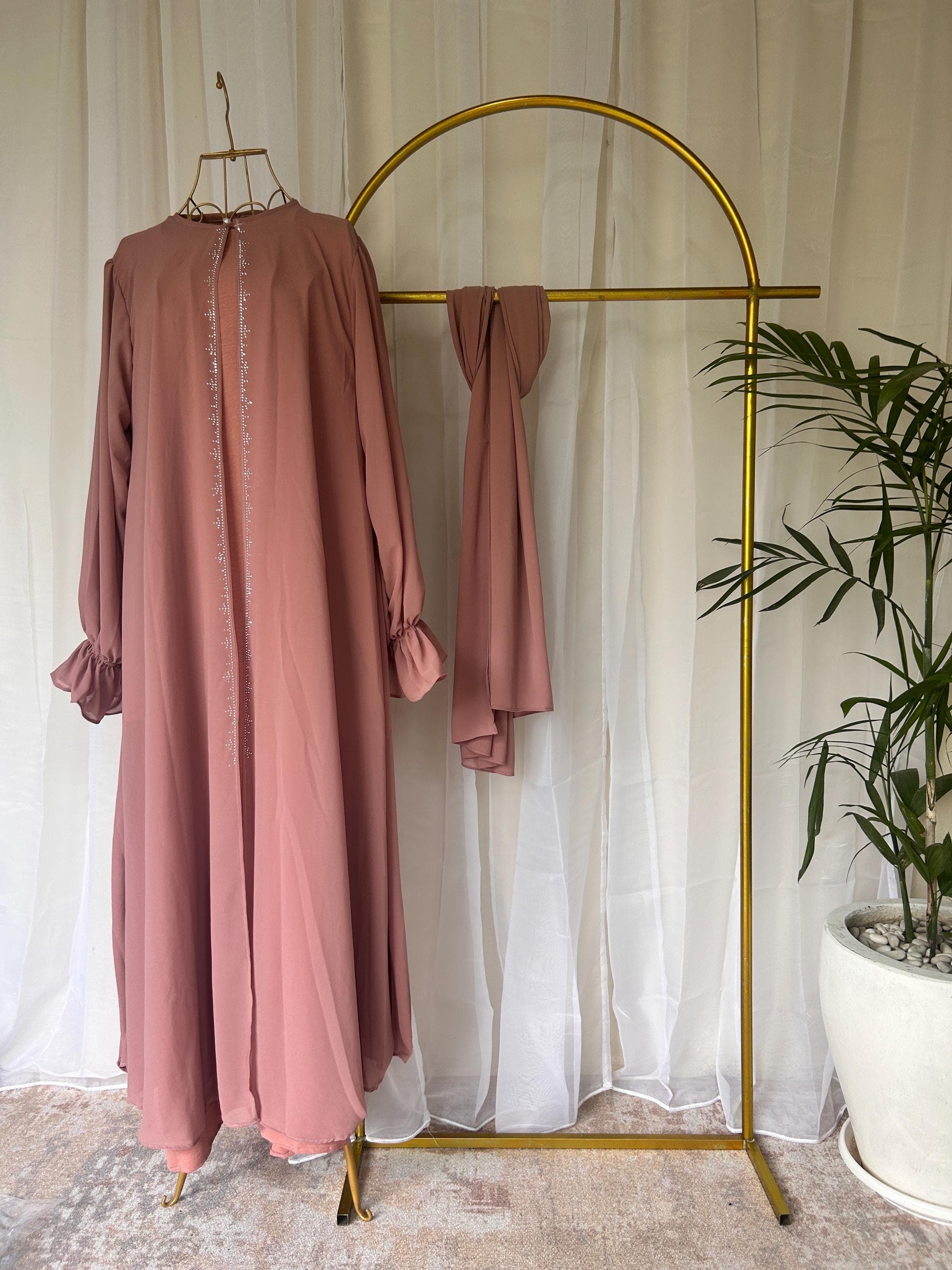 Raina Ramadan Elegant Modest Mommy and Me Dress Set with Pashmina Hijab Dusty Pink - image 5