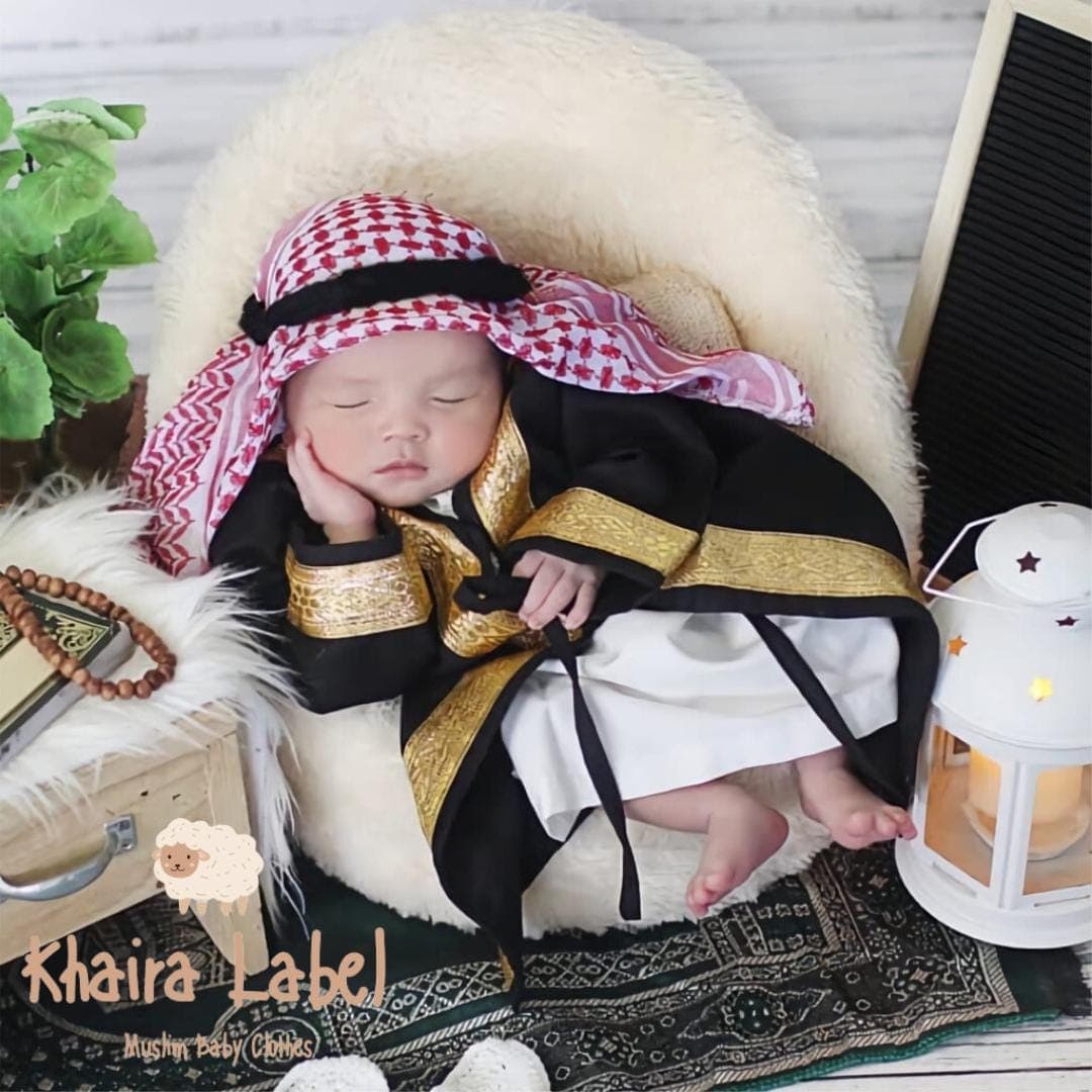 ASYKAR Baby Boy Thobe Set for Ramadan and Eid, Black Gold Outfit - image 4