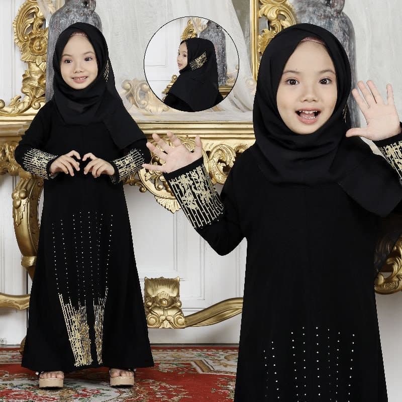 GOLD MUMBAI Black baby girl abaya set pashmina, Saudi baby girl abaya sets, Umrah baby girl abaya set