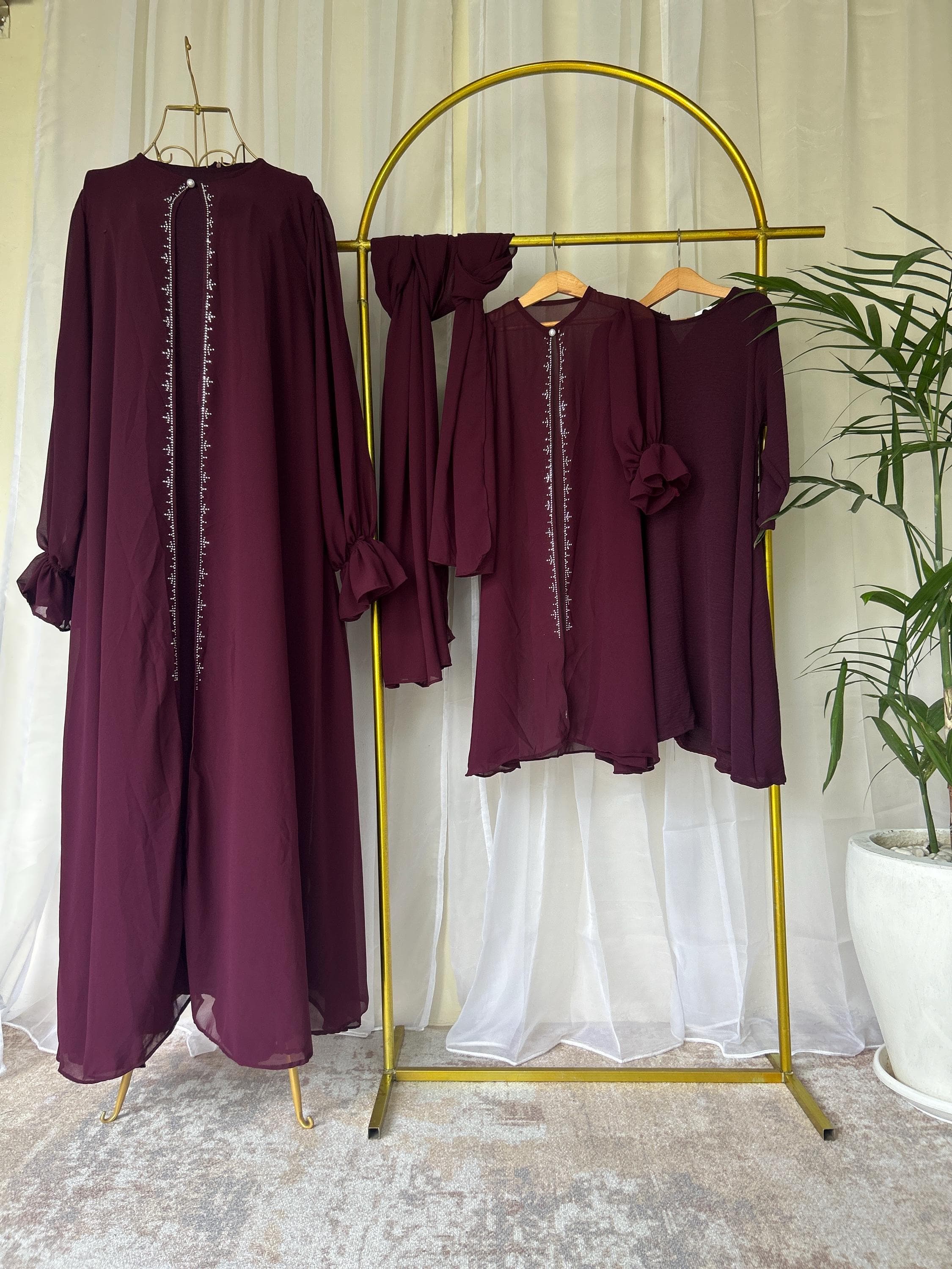Raina Ramadan Mommy and Me Modest Dress Set Burgundy