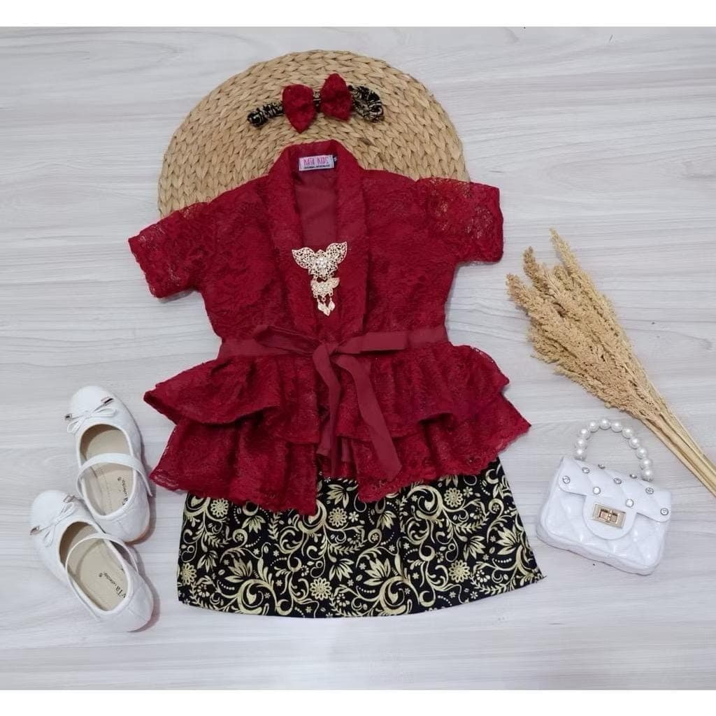 PRILLY MAROON 1-10 year baby Kebaya, Baby batik sets, baby Kebaya sets batik