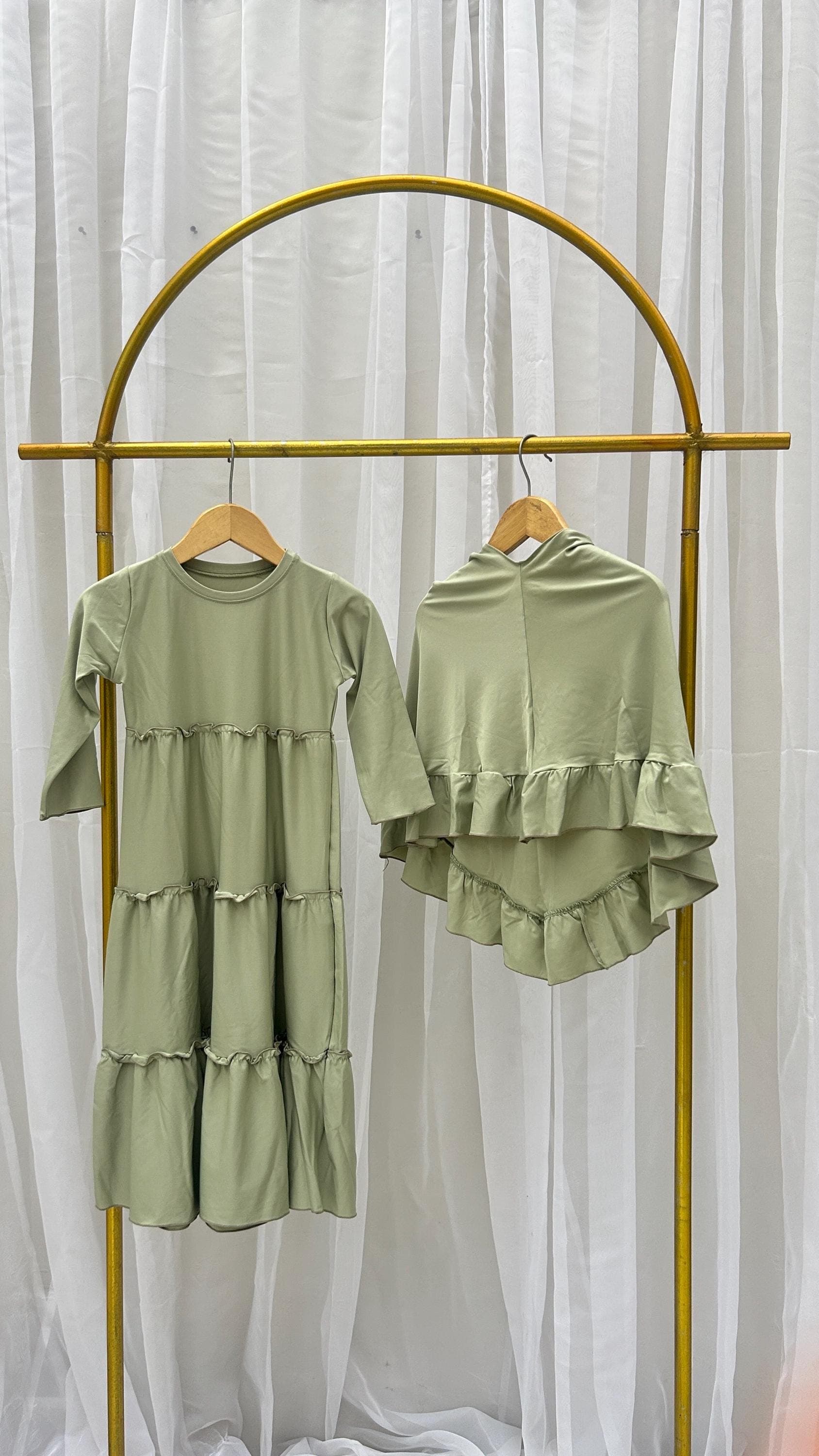 Baby Abaya Set with Ruffle Hijab, Muslim Girl Dress (0-5 Years)
