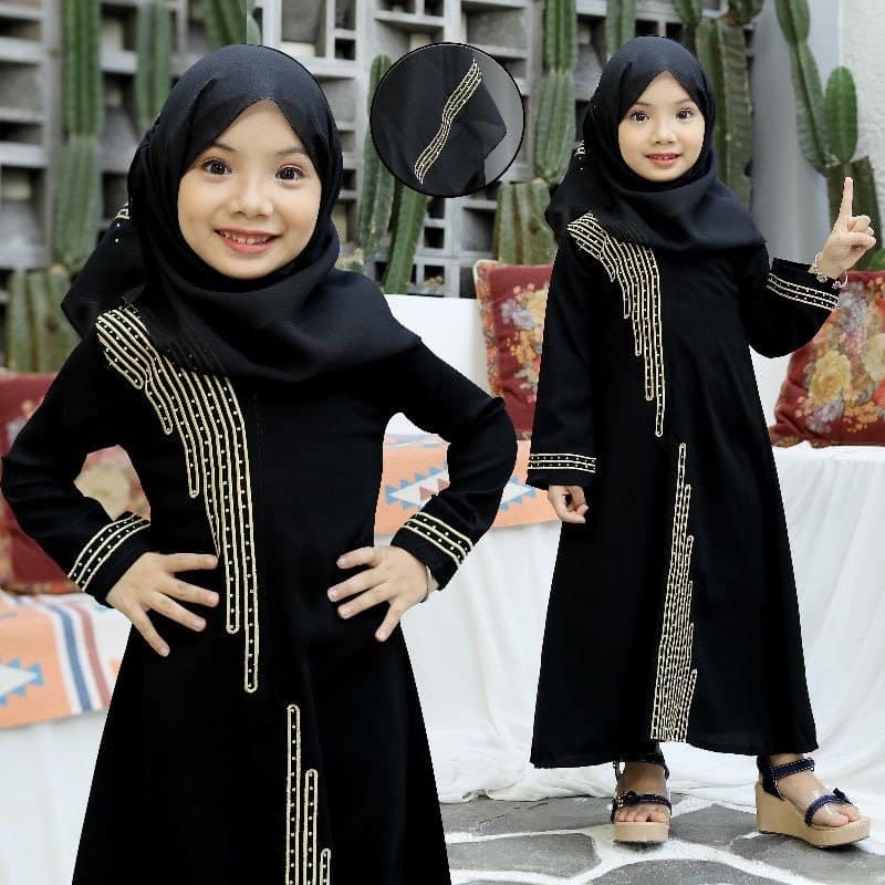CAIRO Black Baby Girl Abaya Set with Hijab, Embroidered Muslim Dress