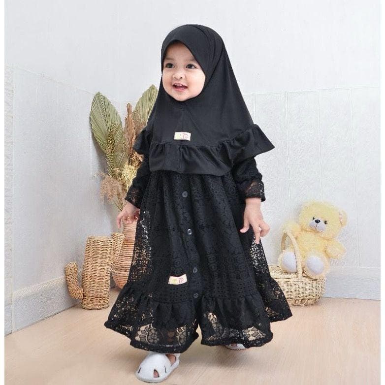 Lace Baby Abaya Hijab Set, Muslim Wedding Dress, 24 Months+