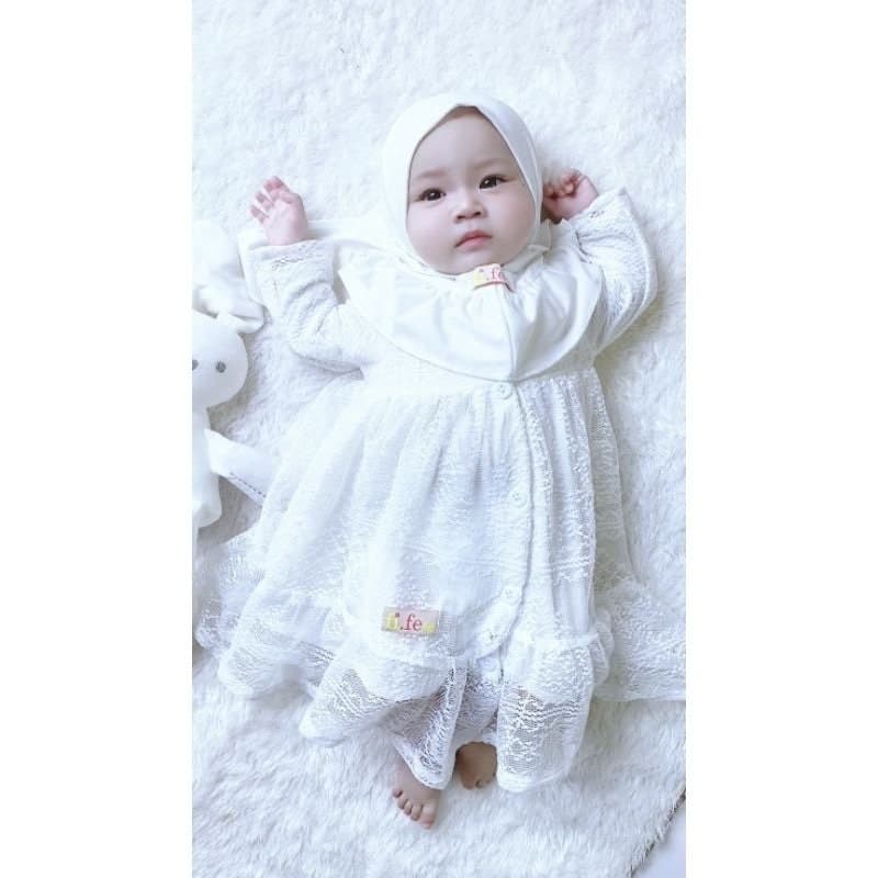 IVORY 4-12 months Baby abaya Sets Hijab, muslim baby hijab sets, baby dress hijab wedding - image 3