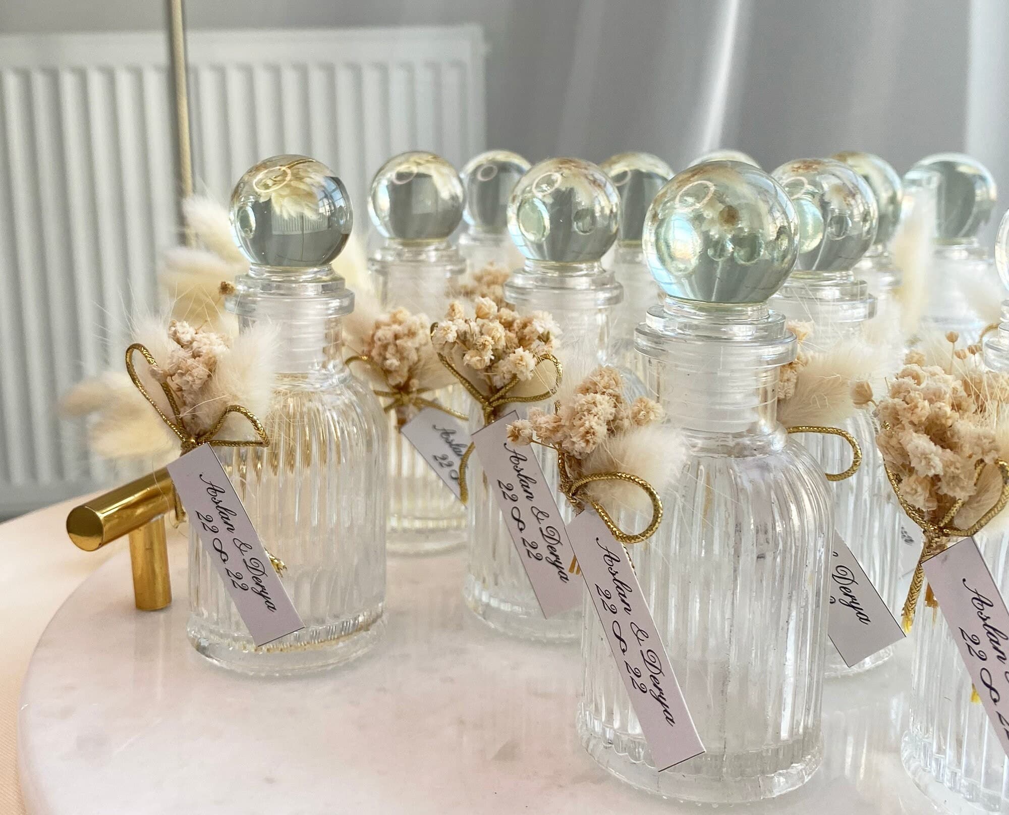 Personalized Cologne Bottle Favor: Handmade Glass with Dried Flowers
