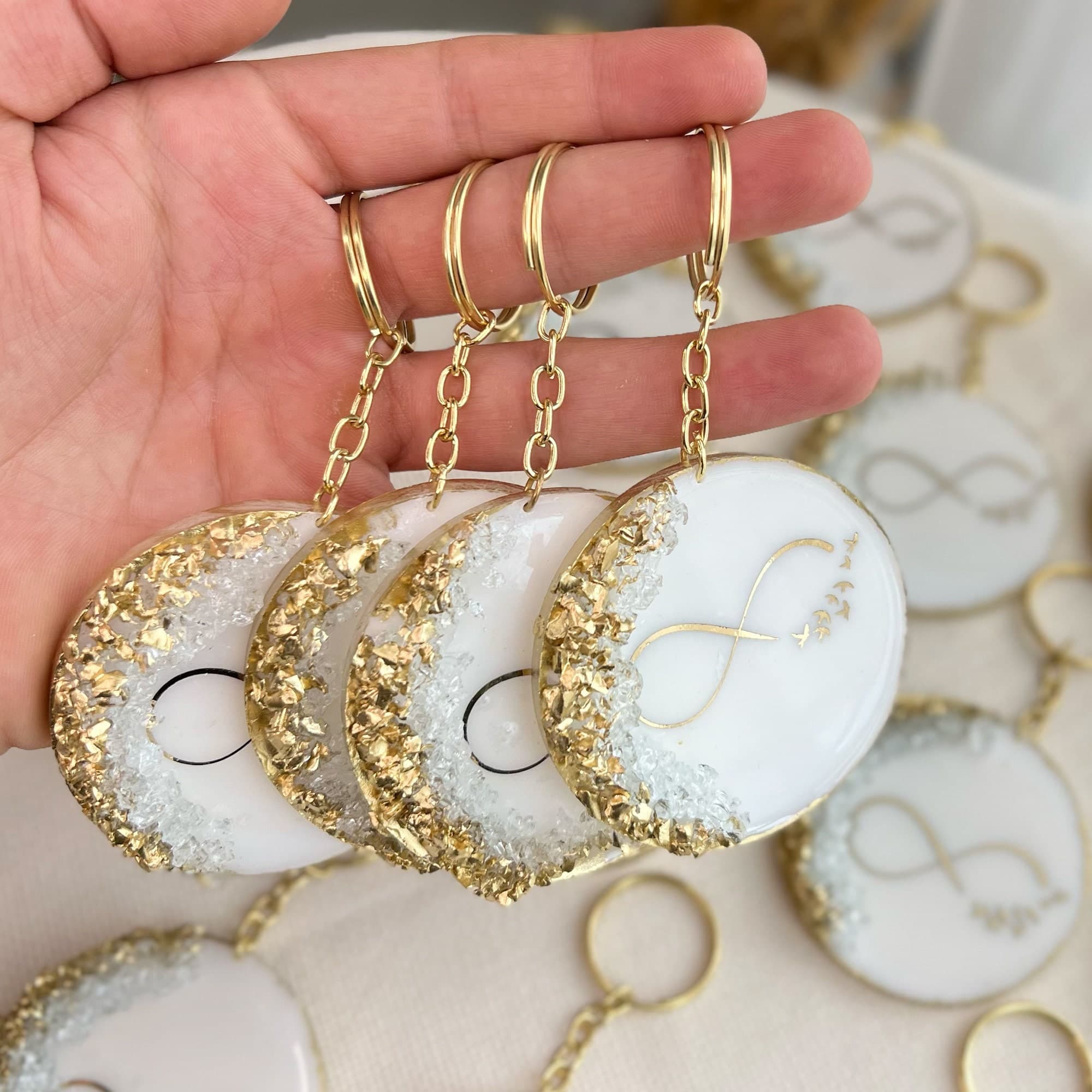 Personalized Resin Keychain, Gold Leaf Inlay, Handmade Gift