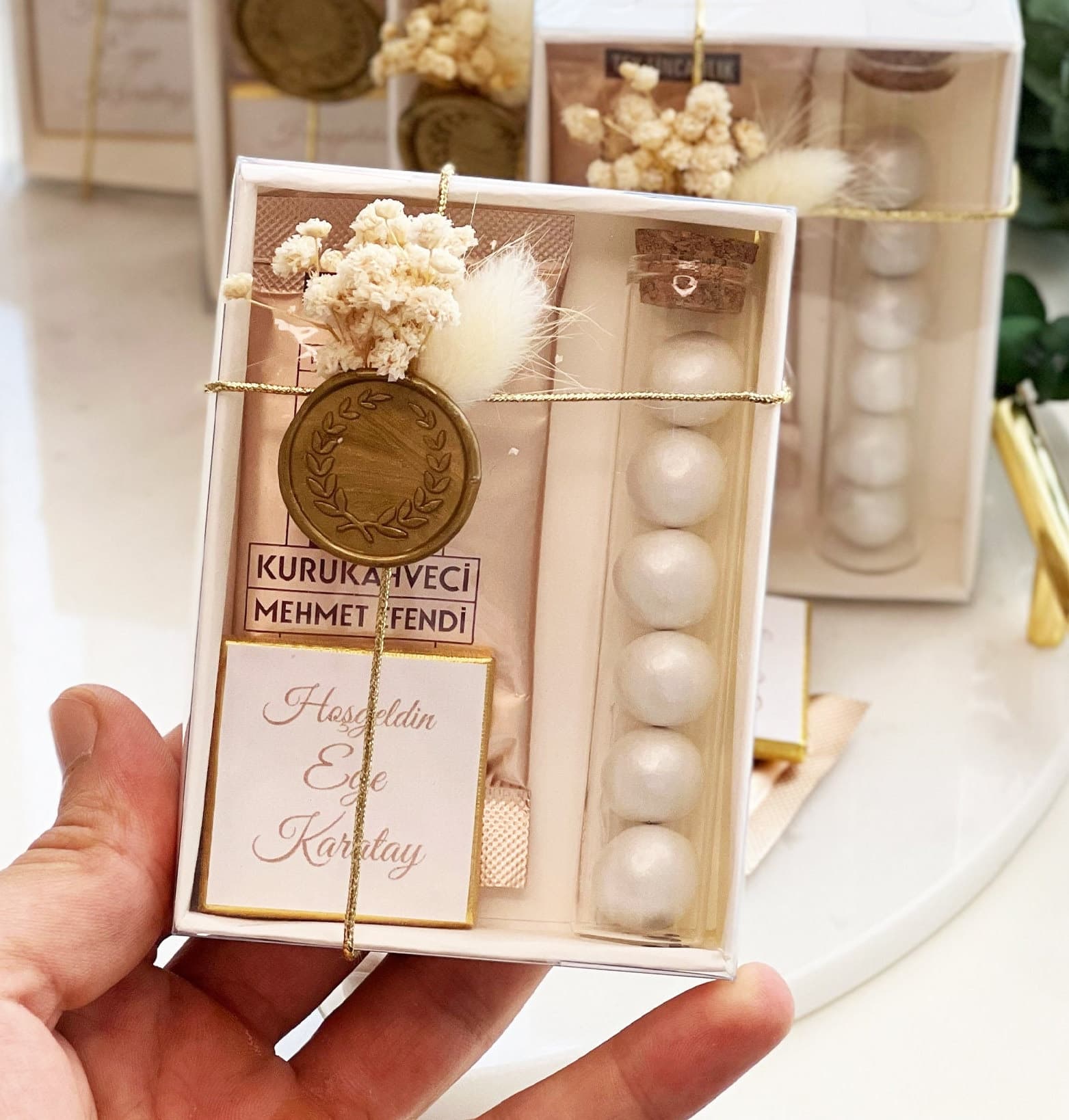 Personalized Turkish Coffee Wedding Favor, Almond Candy Gift Box