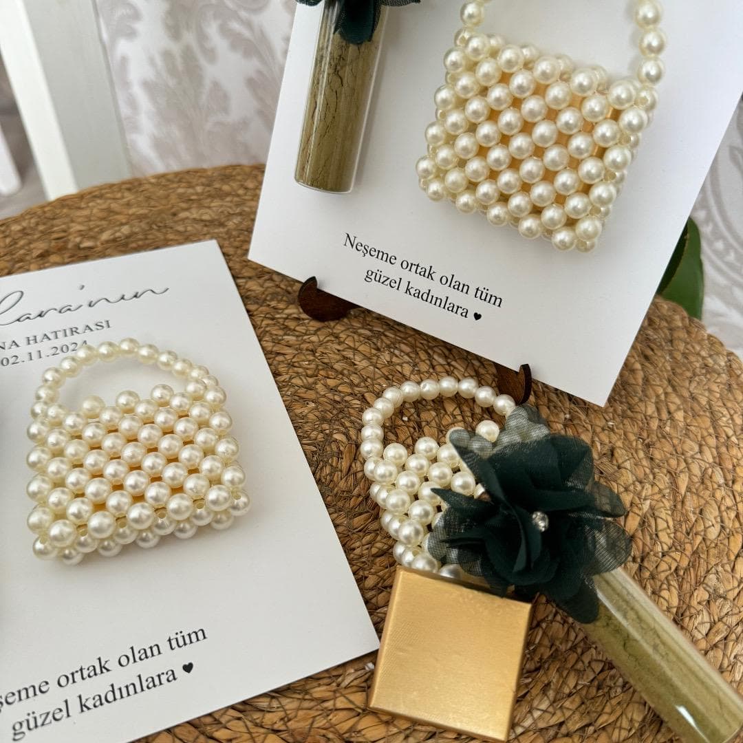 Henna Night Gift Set – Personalized Wedding Gift, Mini Henna Tube, Keychain and Pearl Bag, Bridal Party Gift, Turkish Wedding Gift - image 5