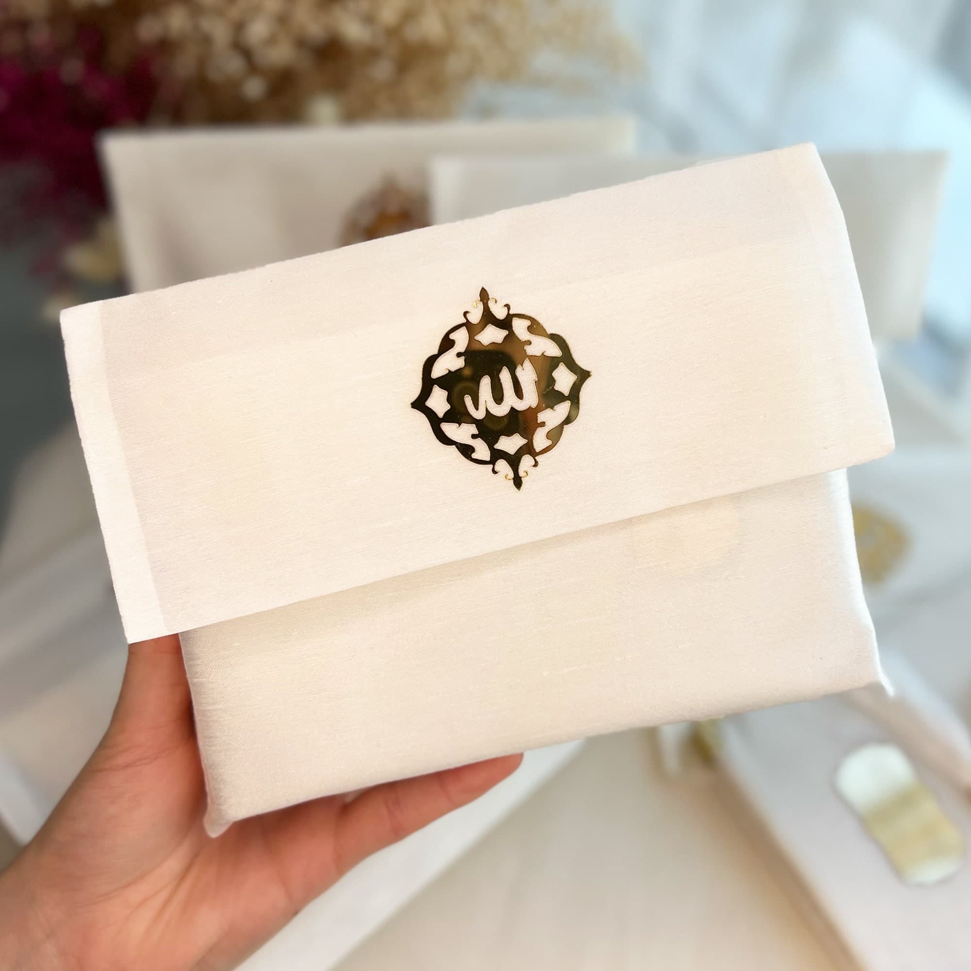 Velvet Quran Gift Set: Personalized Prayer Book, Pearl Rosary