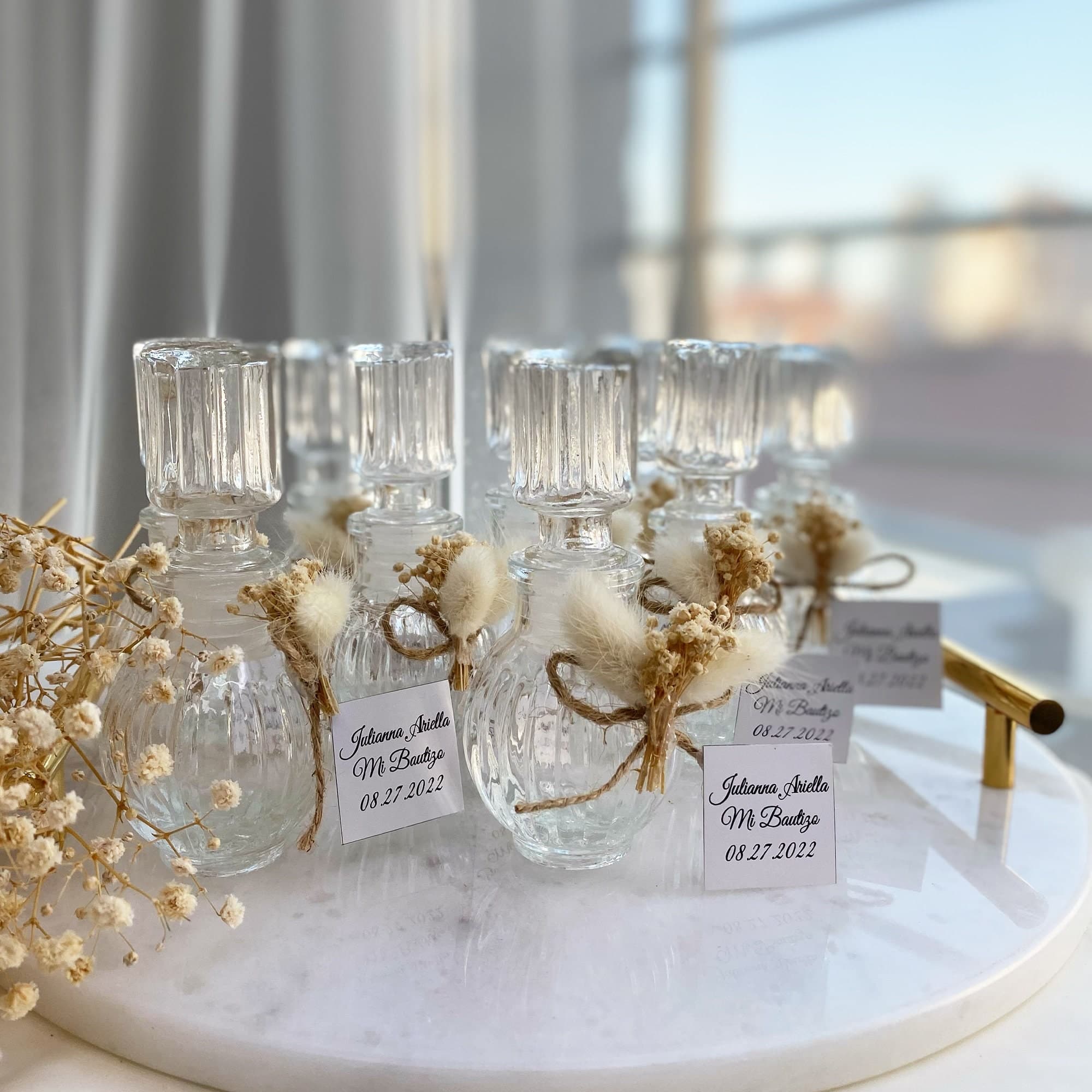 Dried Flower Glass Cologne Bottles: Wedding & Baby Shower Favors