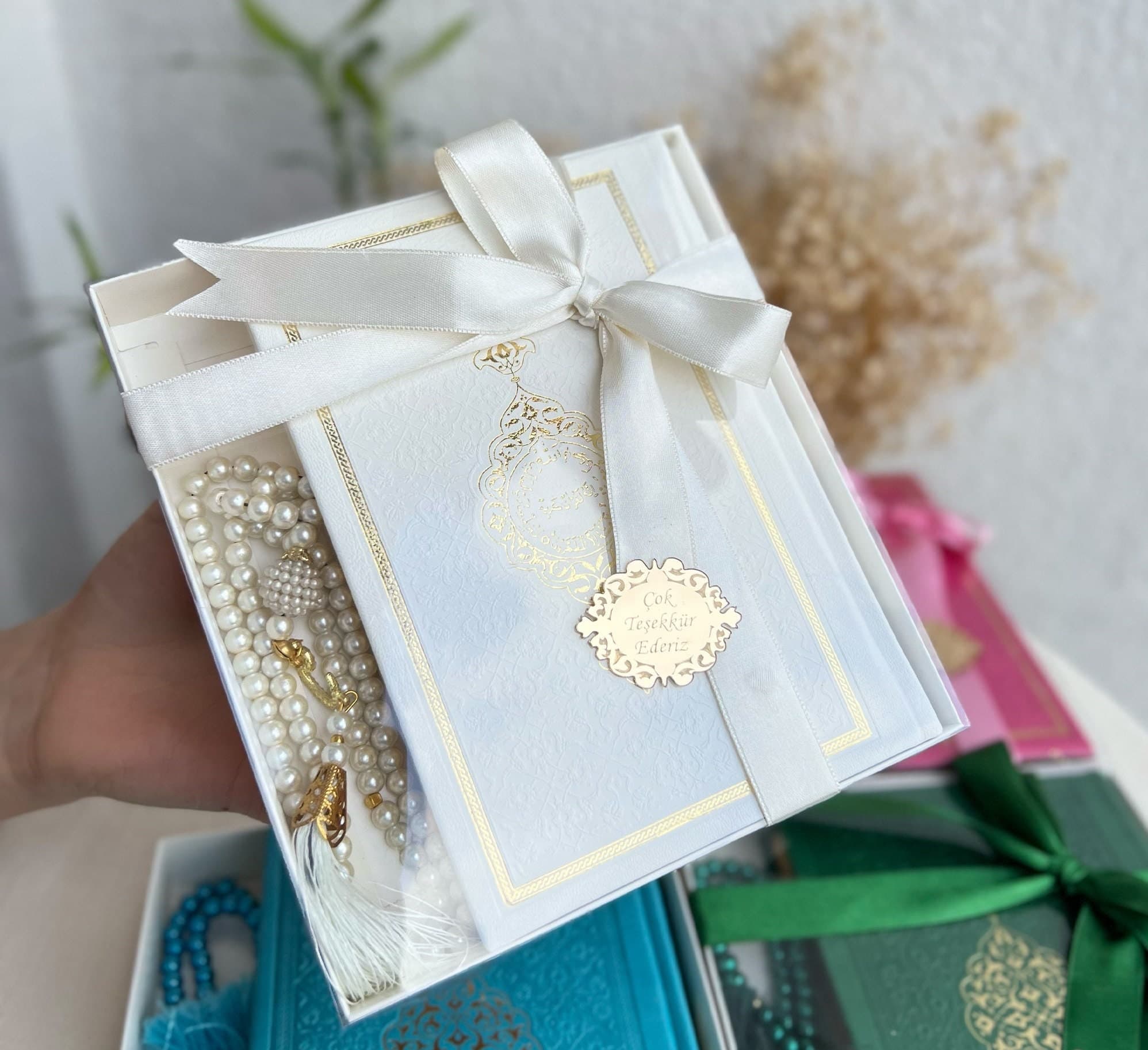 Personalized Velvet Dua Book & Tasbeeh Gift Set with Decorated Box