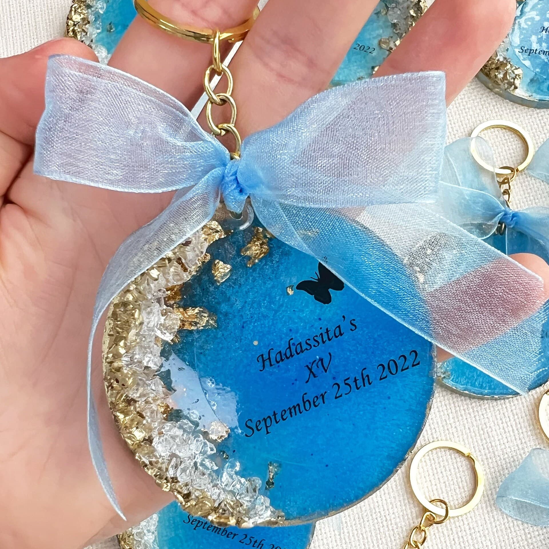 Custom Resin Keychain | Personalized Name, Birthdate, Wedding Favor