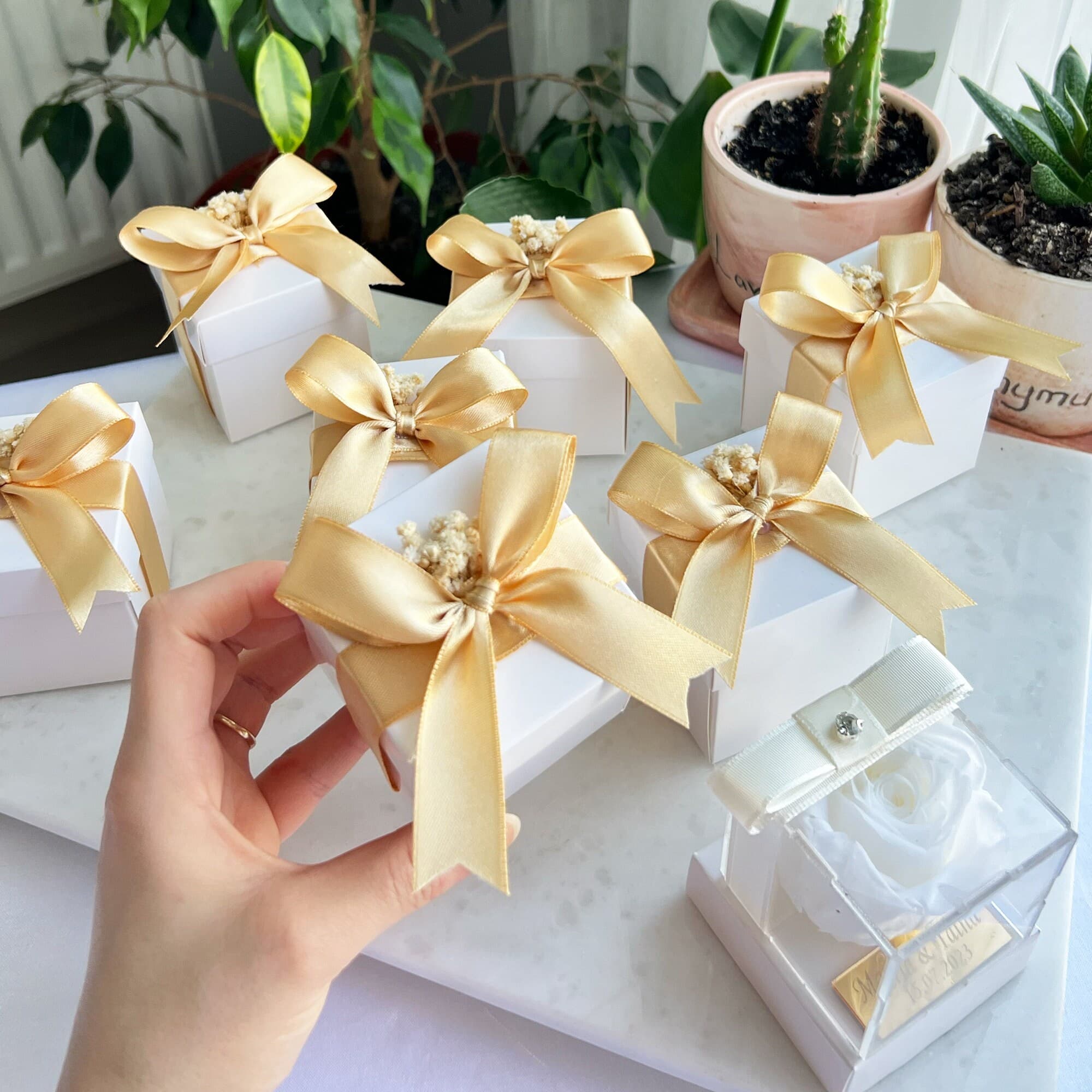 Personalized Preserved Rose, Clear Box, Wedding Party Favors