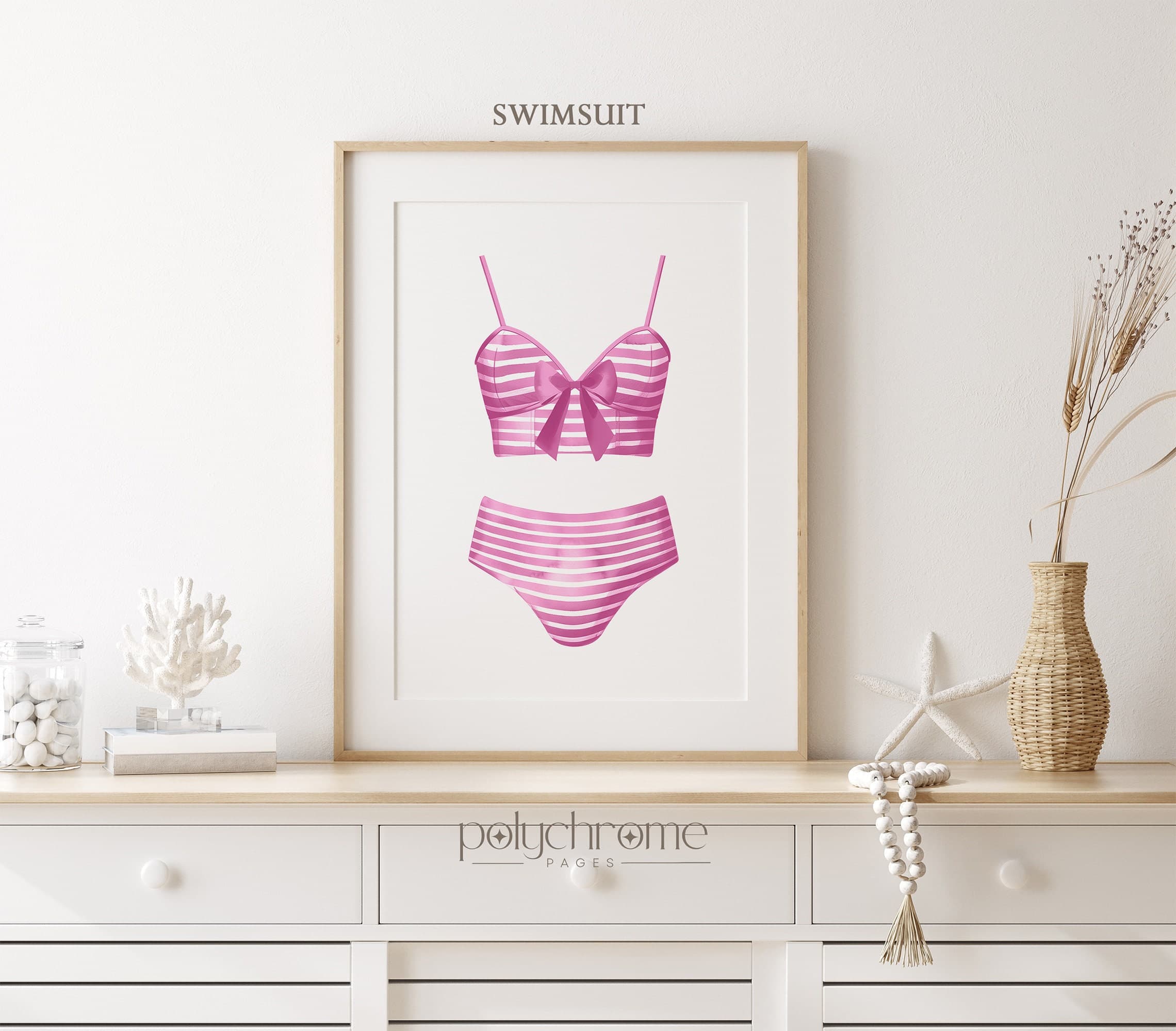 Pink Painted Swimsuits Laundry Room Wall Art, Bathroom Lake House Decor | Paper Print sizes 5x7 - 24x36 in - image 5