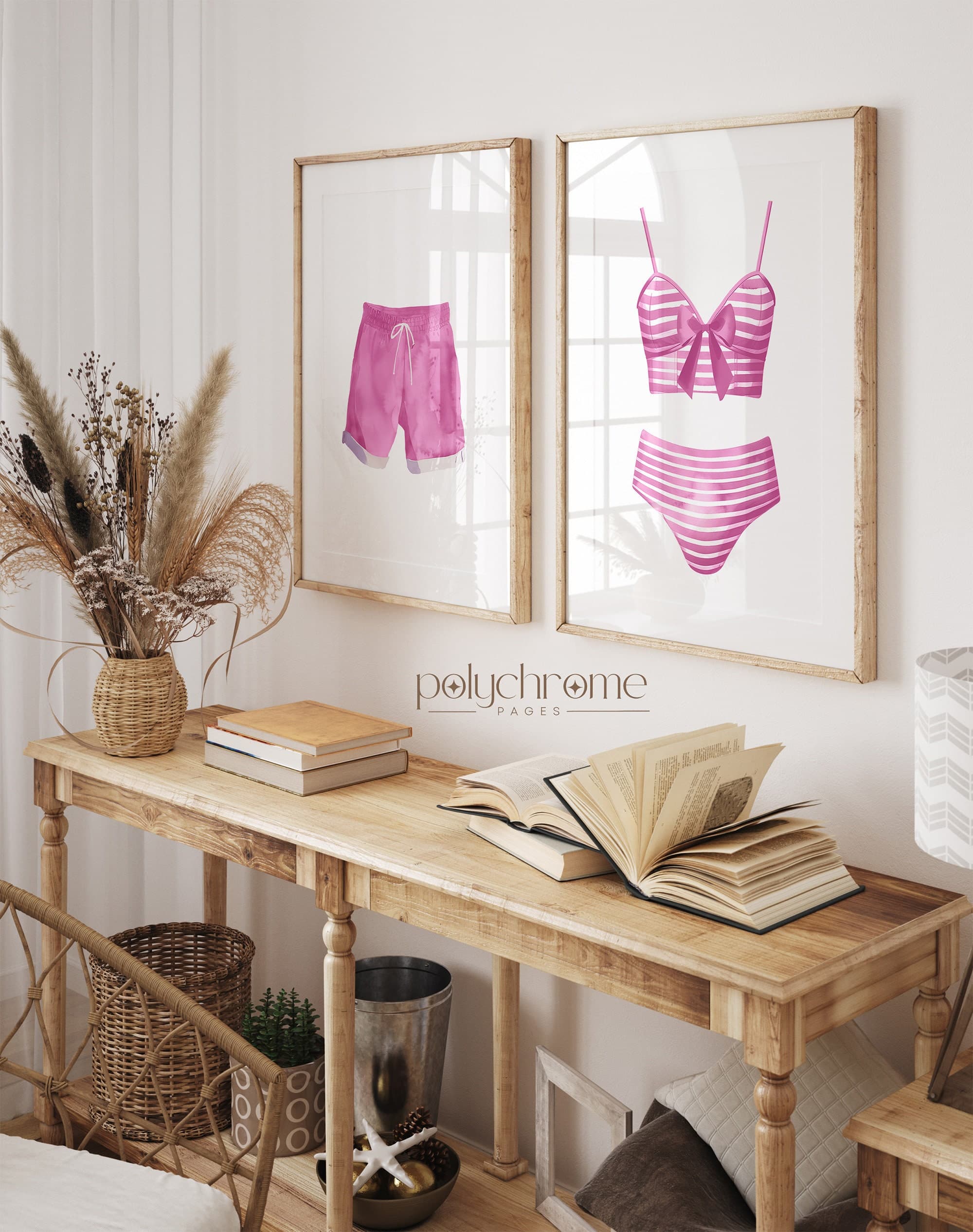 Pink Painted Swimsuits Laundry Room Wall Art, Bathroom Lake House Decor | Paper Print sizes 5x7 - 24x36 in - image 3