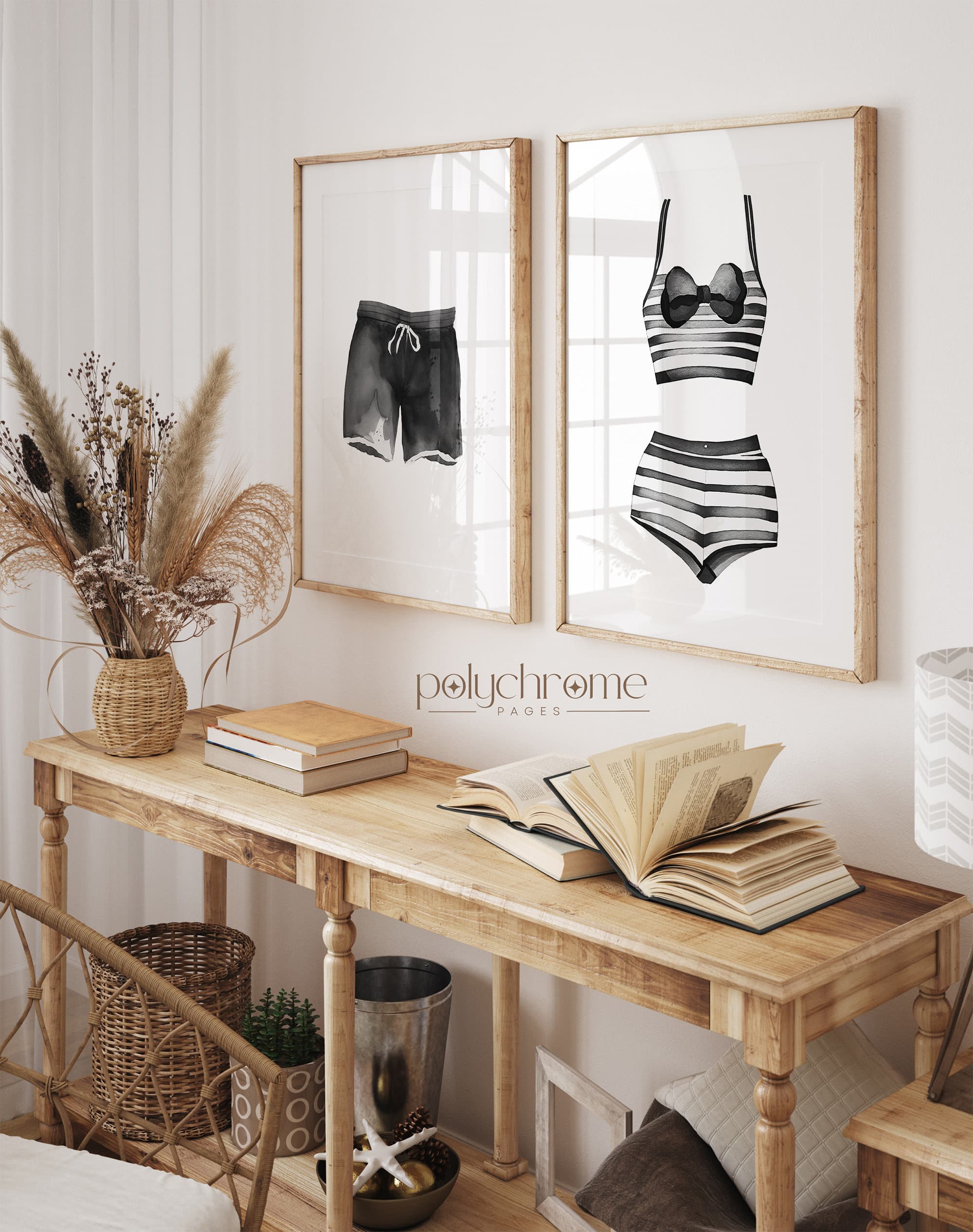 Black and White Painted Swimsuits Lake House Art, Laundry Room Decor | Paper Print Wall Art sizes 5x7 - 24x36 in - image 3