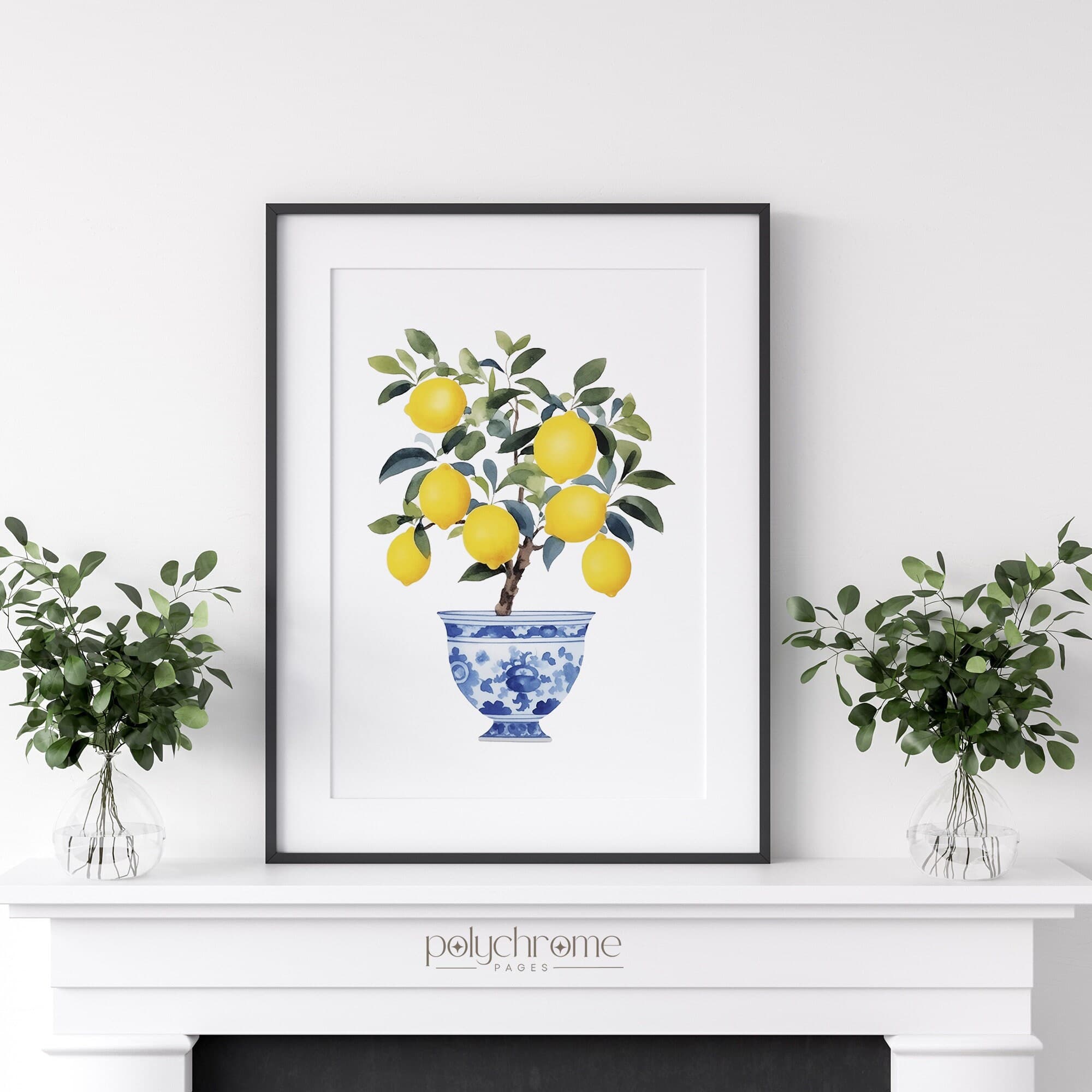Lemon Tree Painting, Amalfi Italy Coast Chinoiserie Vase Coastal Kitchen Watercolor Wall Art | Paper print sizes 5x7 - 24x36 in - image 3
