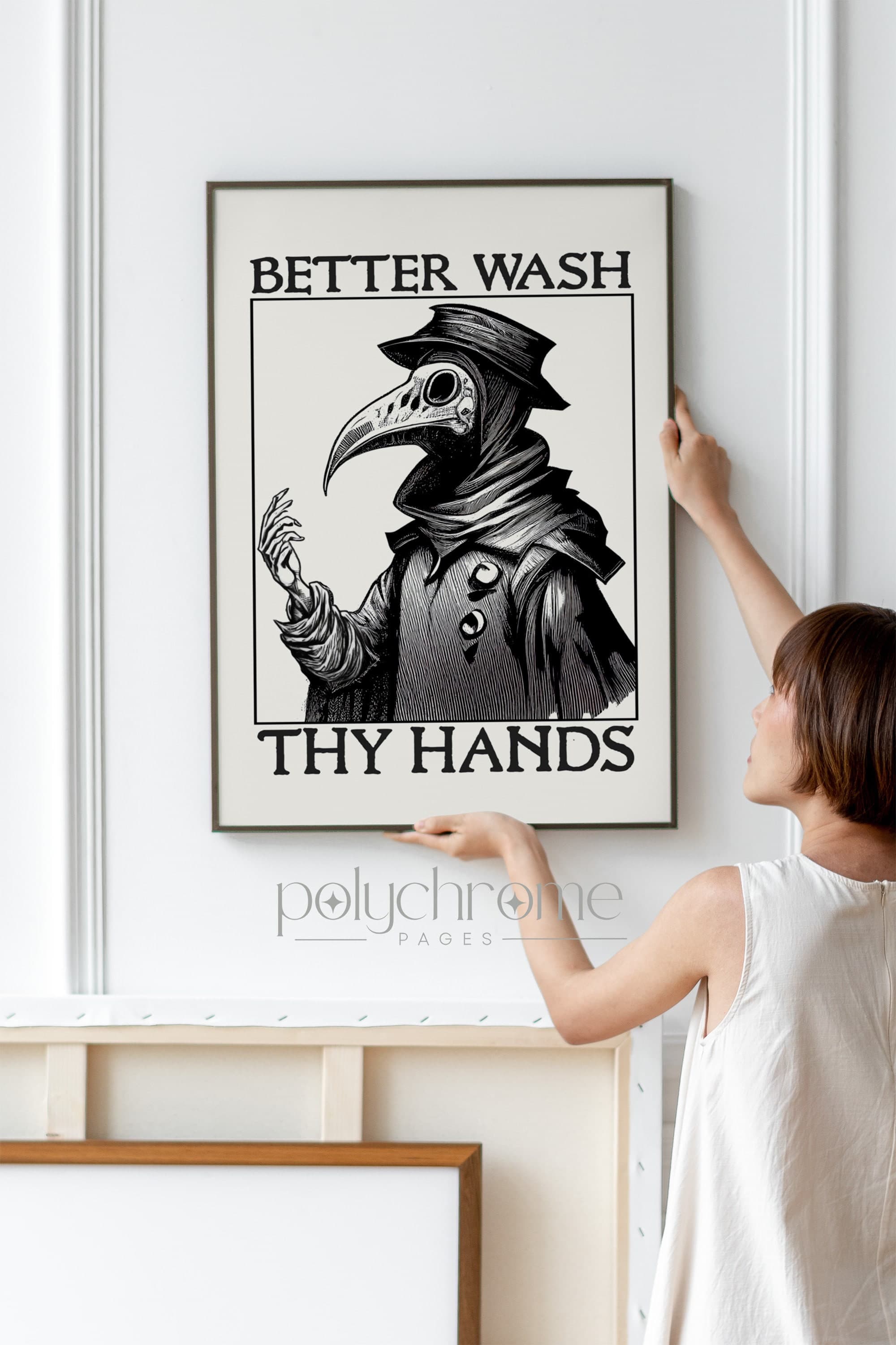 Plague doctor art - Wash Your Hands sign funny bathroom art - Medieval paintings renaissance funny art