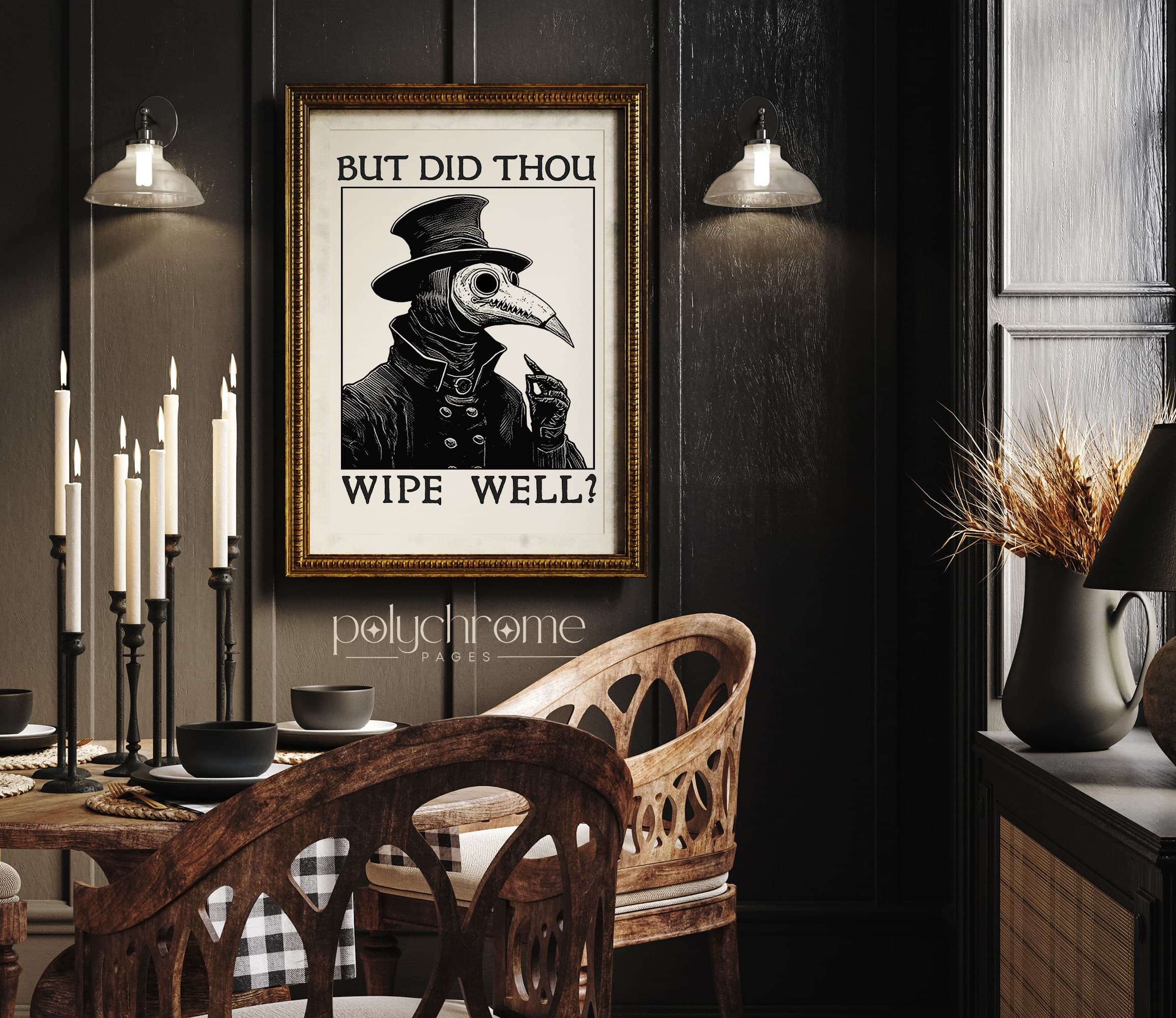 Bathroom decor art,
bathroom wall ideas,
funny bathroom art,
bathroom artwork,
decorative bathroom,
funny gothic poster,
plague doctor art,
medieval paintings,
middle ages art,
funny restroom signs,
remember to wipe,
dont forget meme