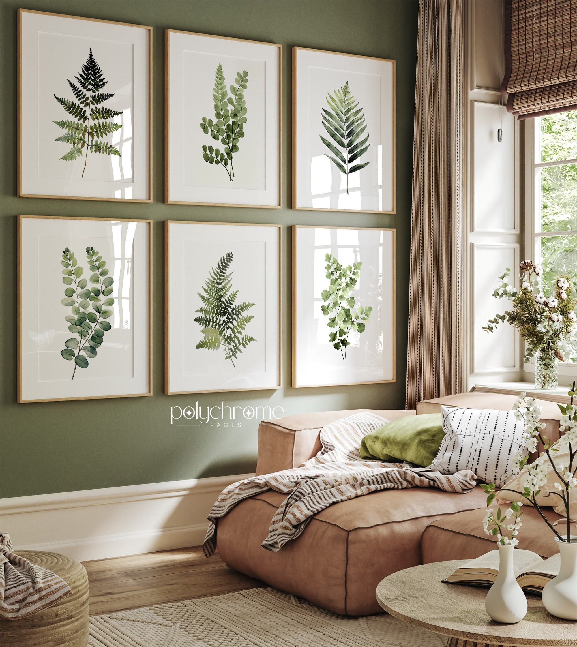 Fern Watercolor Sage Green Aesthetic Forest Painting, Autumn Fall Winter Master Bedroom Decor | Paper Print Sizes 5x7 - 24x36 in
