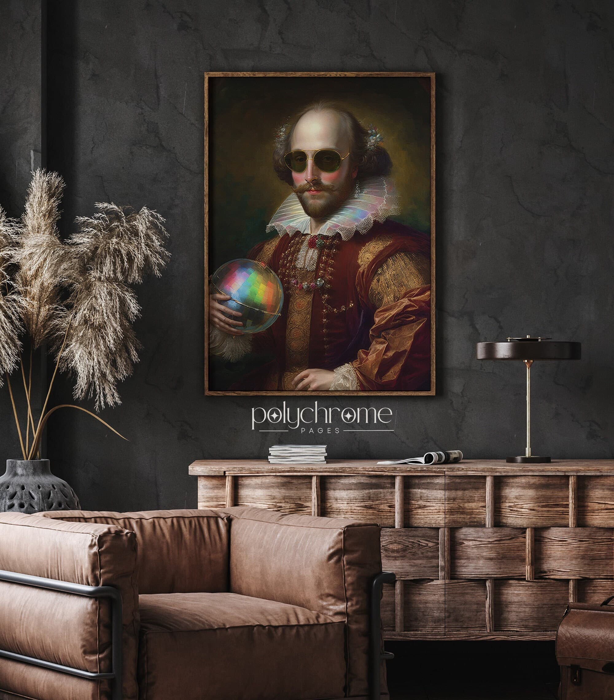 William Shakespeare with disco ball, modern remake of famous painting, Classical painting with disco ball, Classical Art, Digital Print