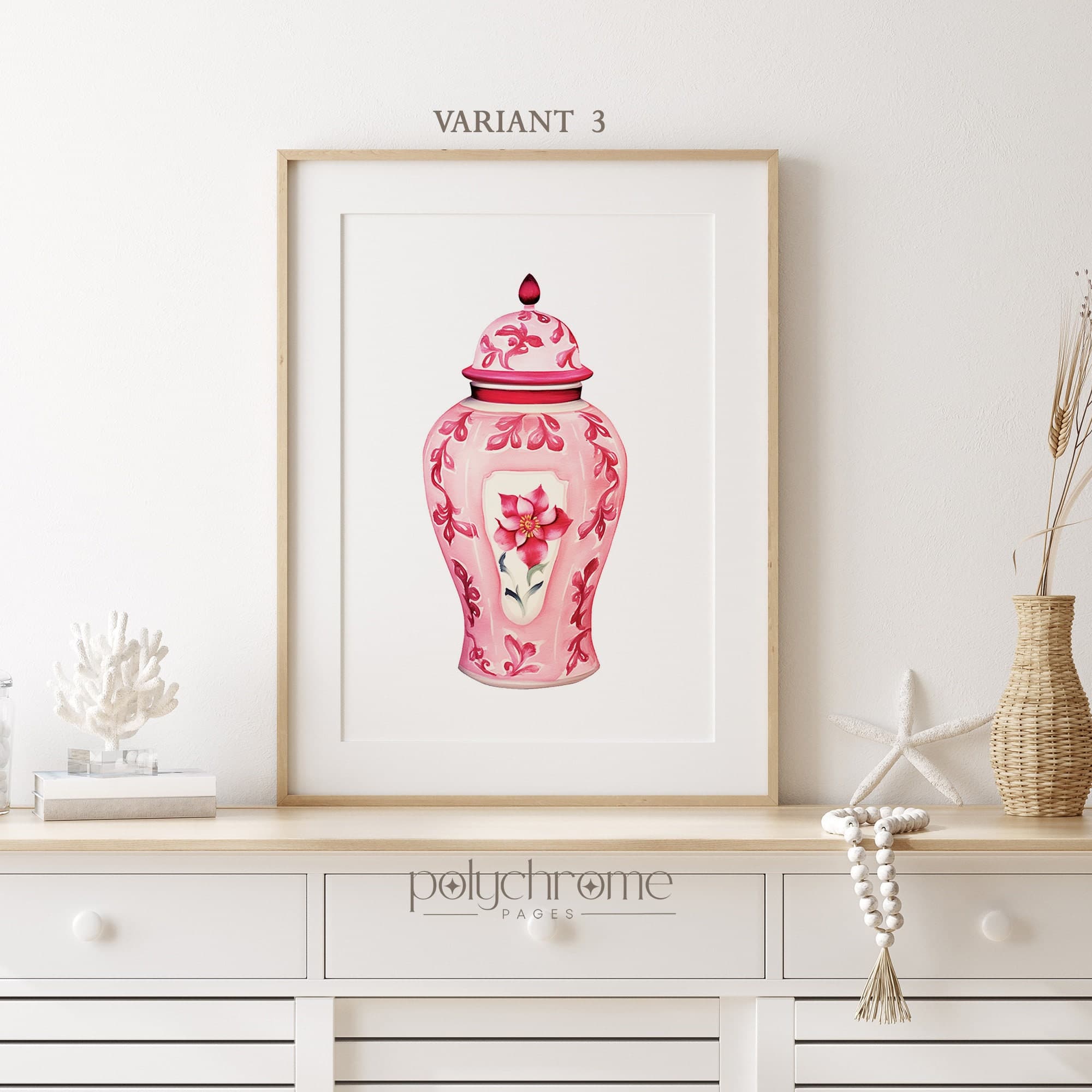 Chinoiserie Ginger Jars Hamptons Style Decor Pink and White China Grandmillennial Wall Art | Paper print size 5x7 - 24x36 in - image 5