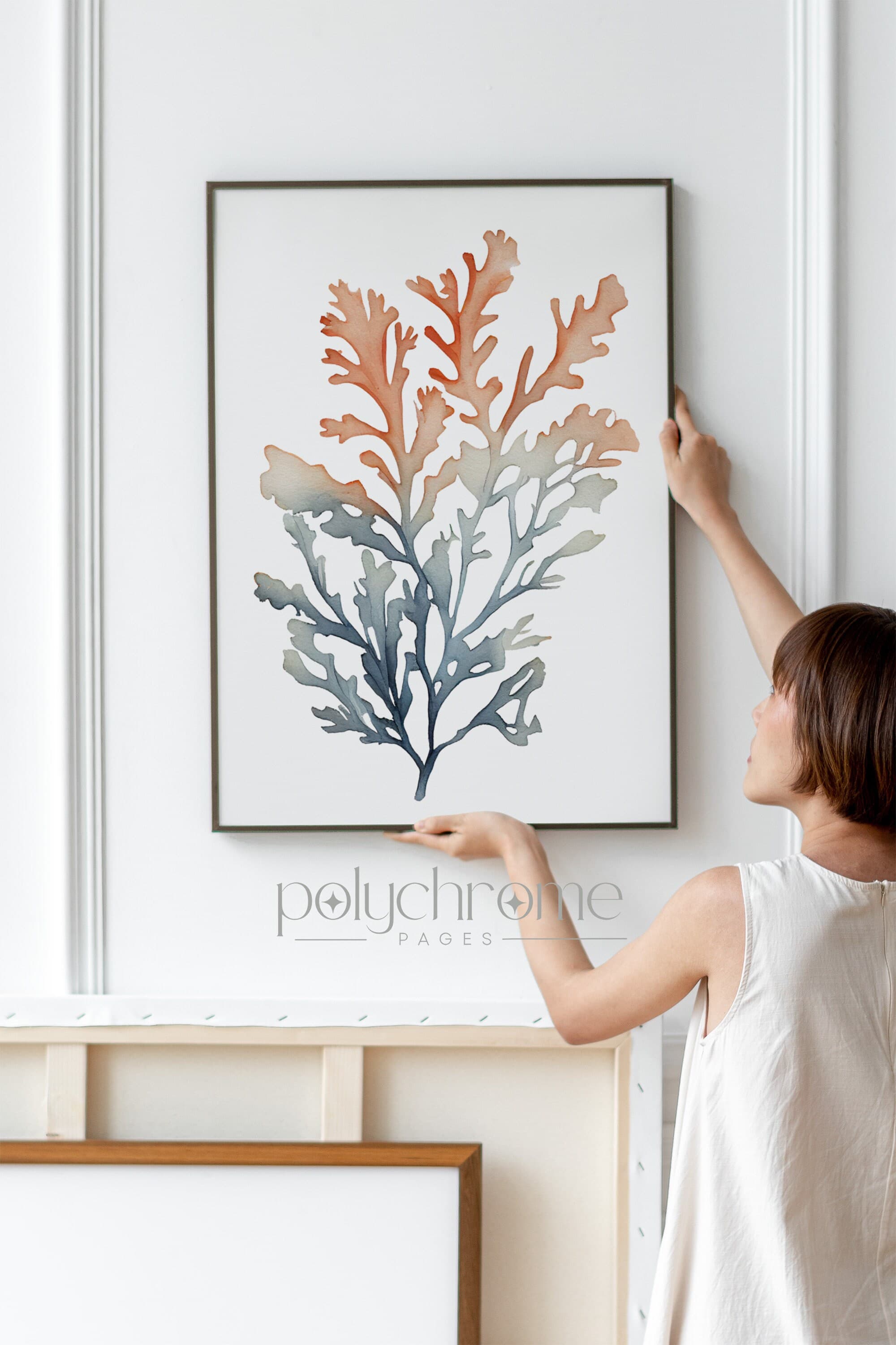 Coral reef drawing with orange and blue gradient ocean painting set of bathroom wall art, triptych art | Printable sizes: 8x10 - 24x36'' - image 5