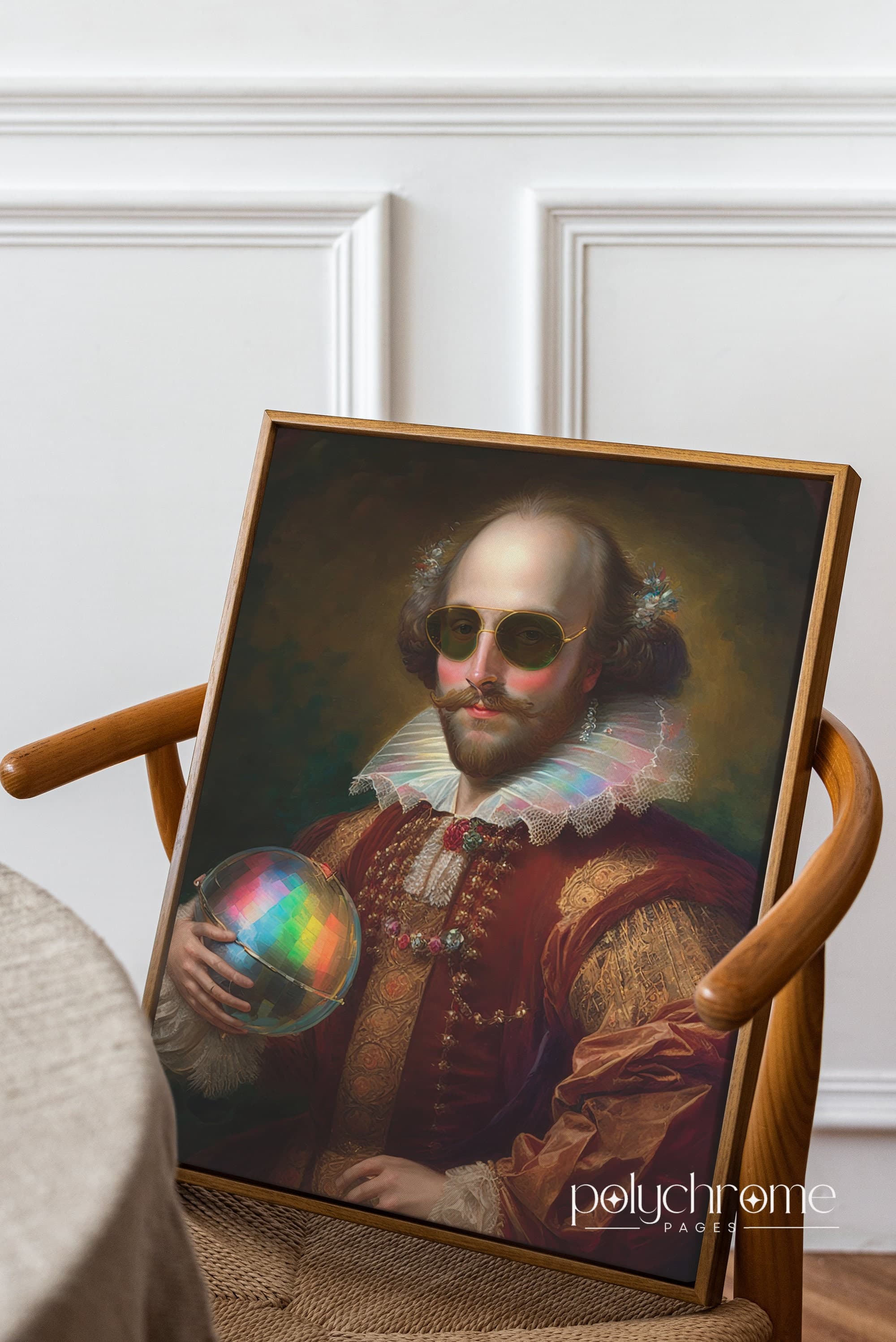 William Shakespeare with disco ball, modern remake of famous painting, Classical painting with disco ball, Classical Art, Digital Print - image 5