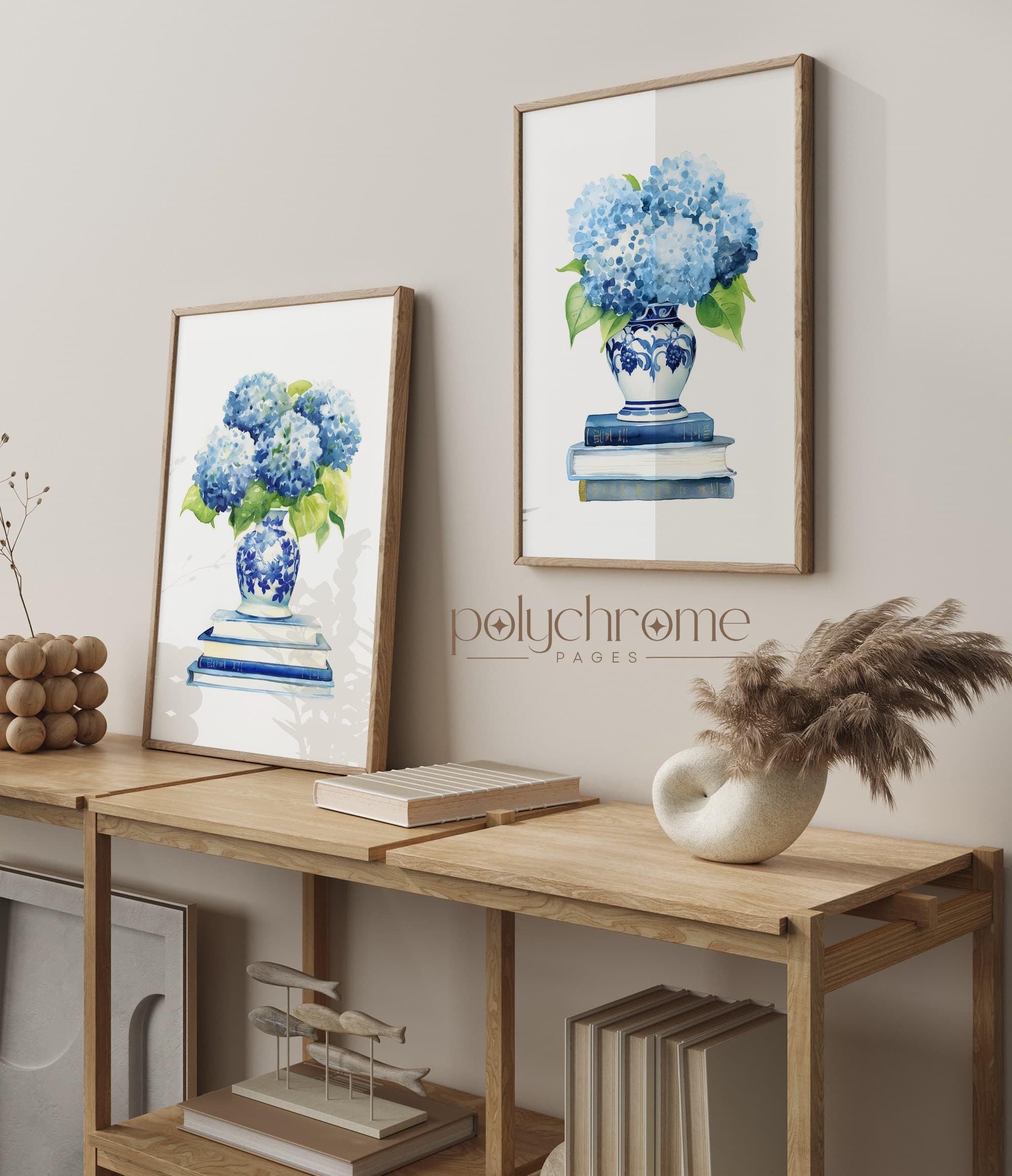 Blue Hydrangeas in Chinoiserie, Hamptons Style Flower Bouquets in Blue and White China, Gifts for Book Lovers | Paper prints 5x7 - 24x36 in - image 4