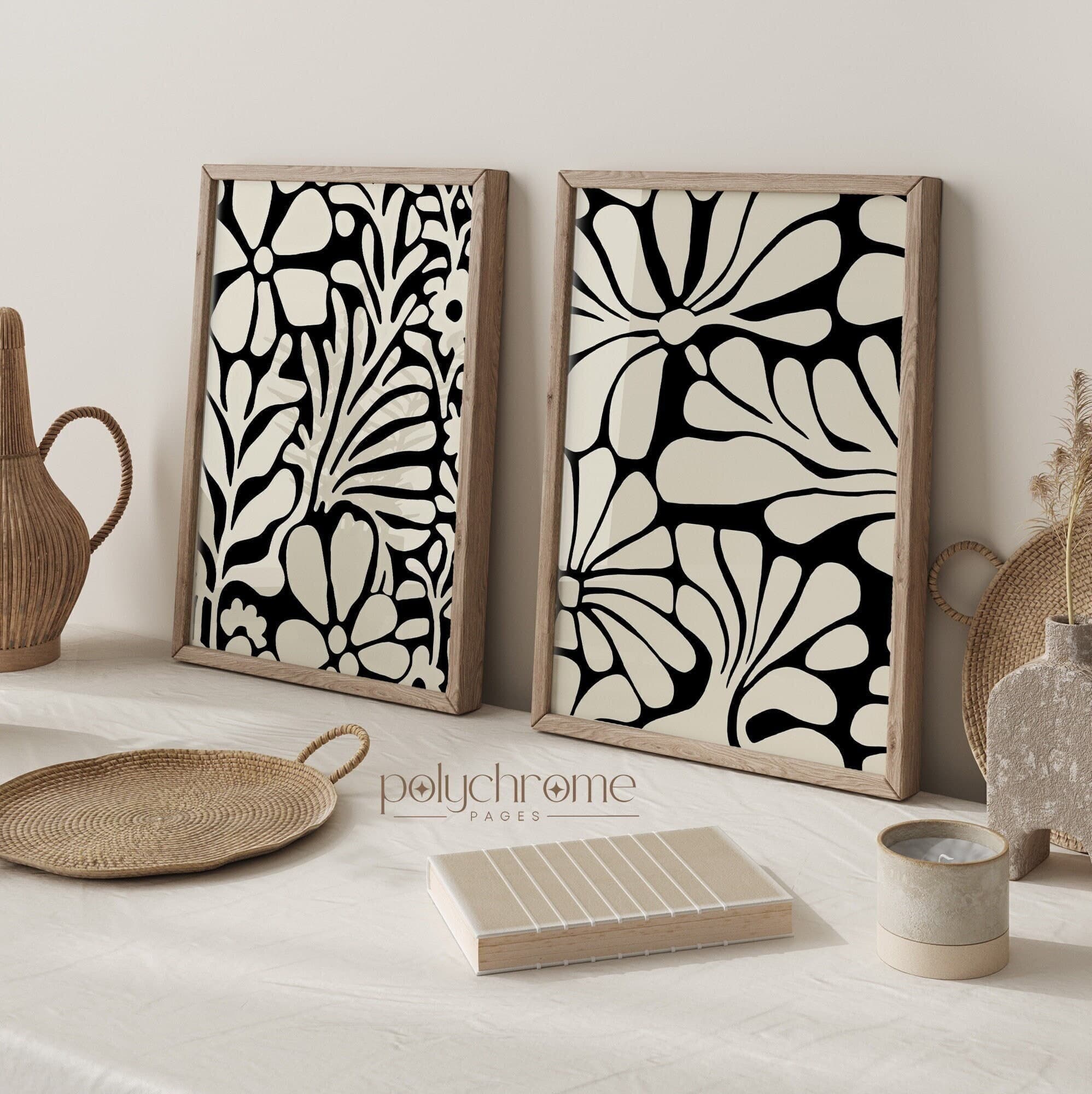 Minimal Aesthetic Black and White Art - Flower Illustration Abstractionism Artworks - Wall Art | Paper print sized 5x7 - 24x36 in
