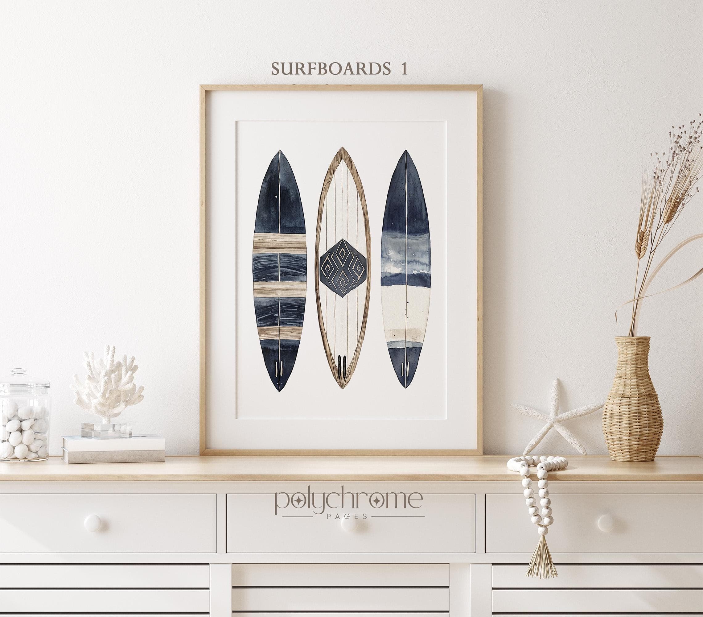 Sup Surfboards and Wetsuit Watercolor Prints, Navy Blue and Brown Coastal, Lake House, Beach House Decor | Paper prints 5x7 - 24x36 in - image 4