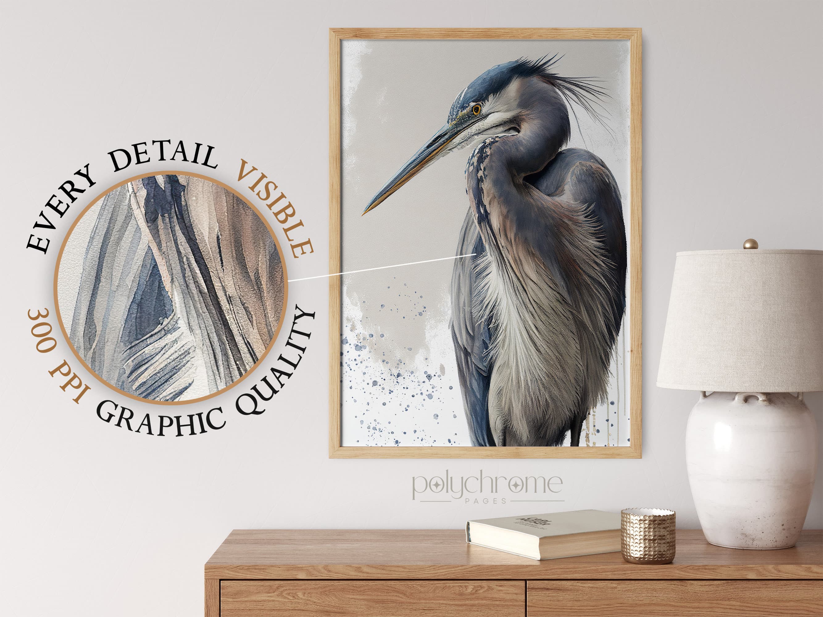 Great blue heron - white crane bird lover gifts, beachy bedroom, baby nursery decor, 3 piece wall art