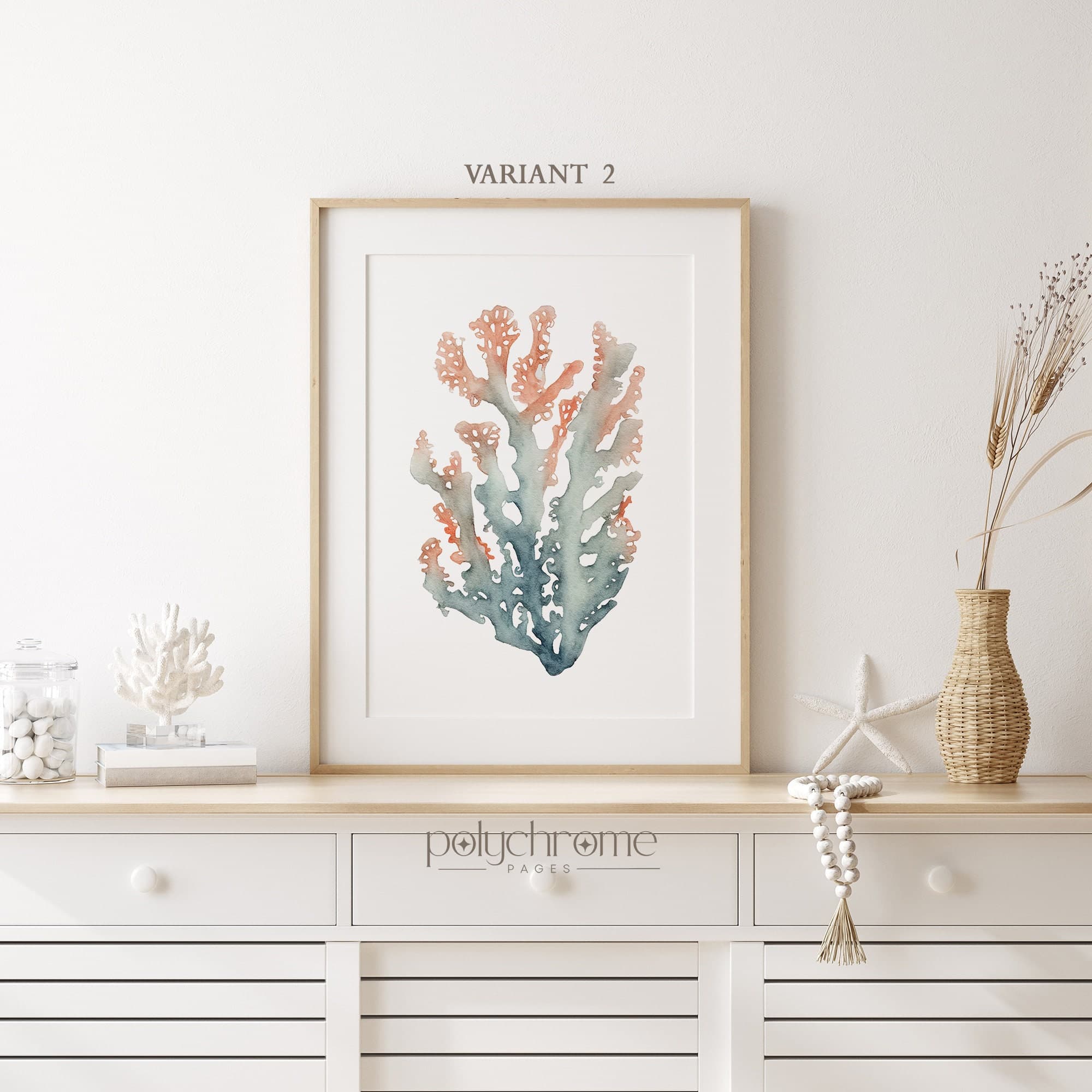 Corals and Seaweed Beachy Decor, Ocean Painting Set of Coral Reef, Coastal Master Bedroom Decor | Paper print sizes 5x7 - 24x36 in - image 5
