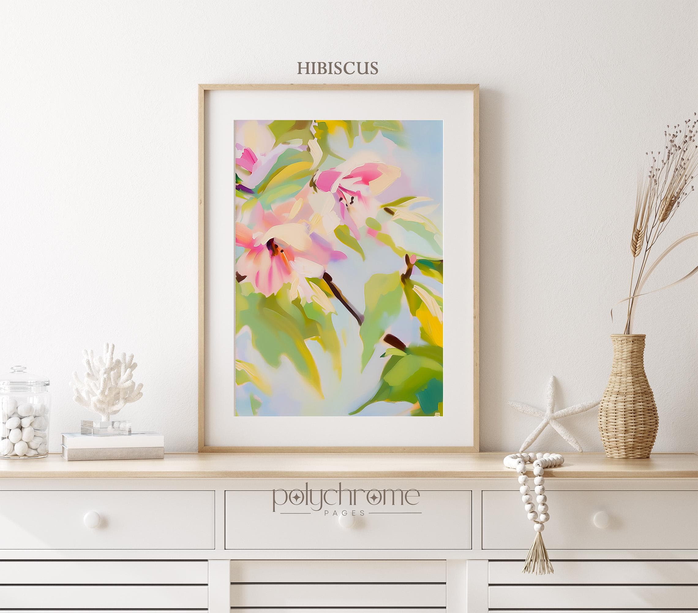 Hummingbird and Hibiscus Tropical Painting - Orange, Pink and Green Colorful Hawaiian Theme Coastal Home Decor | Paper prints 5x7 - 24x36 in - image 3