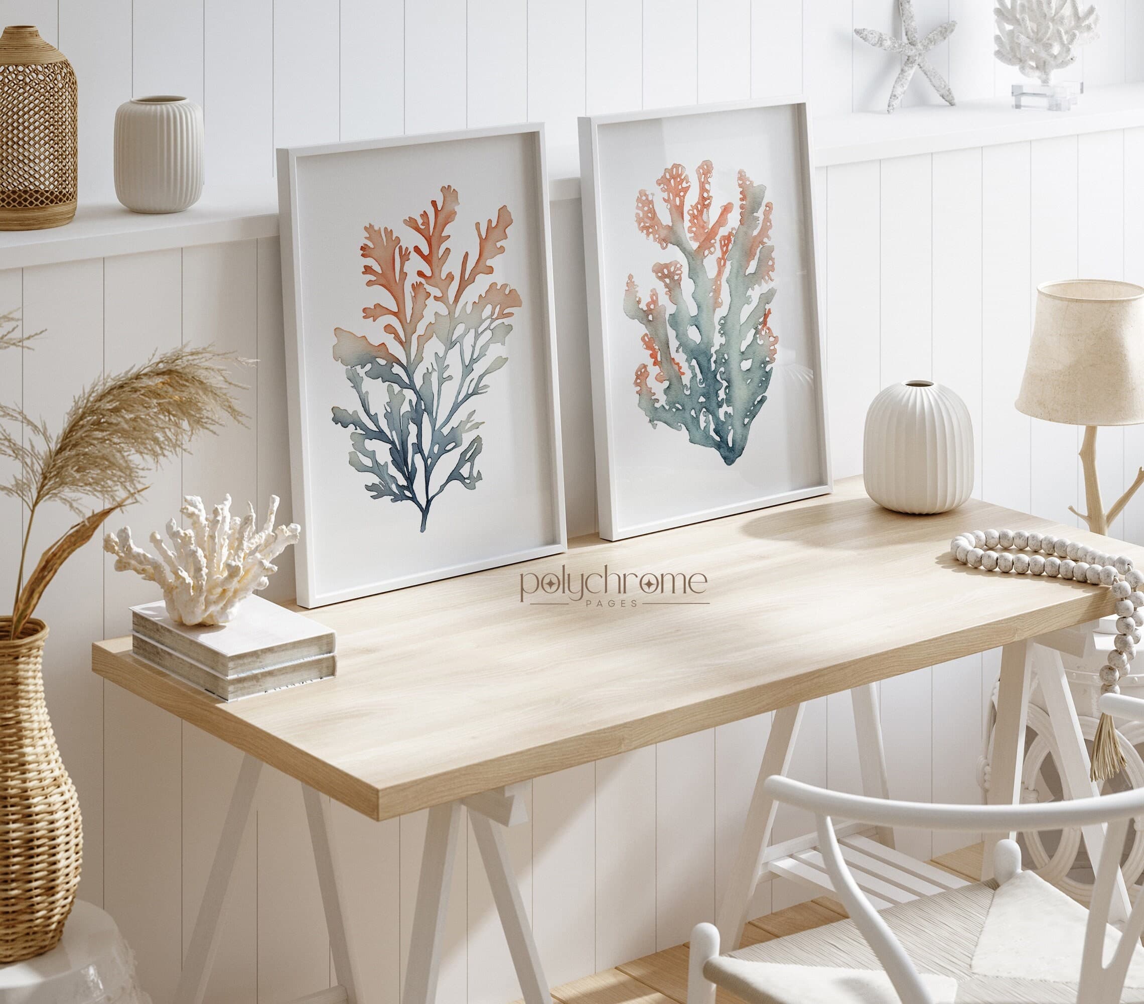 Corals and Seaweed Beachy Decor, Ocean Painting Set of Coral Reef, Coastal Master Bedroom Decor | Paper print sizes 5x7 - 24x36 in
