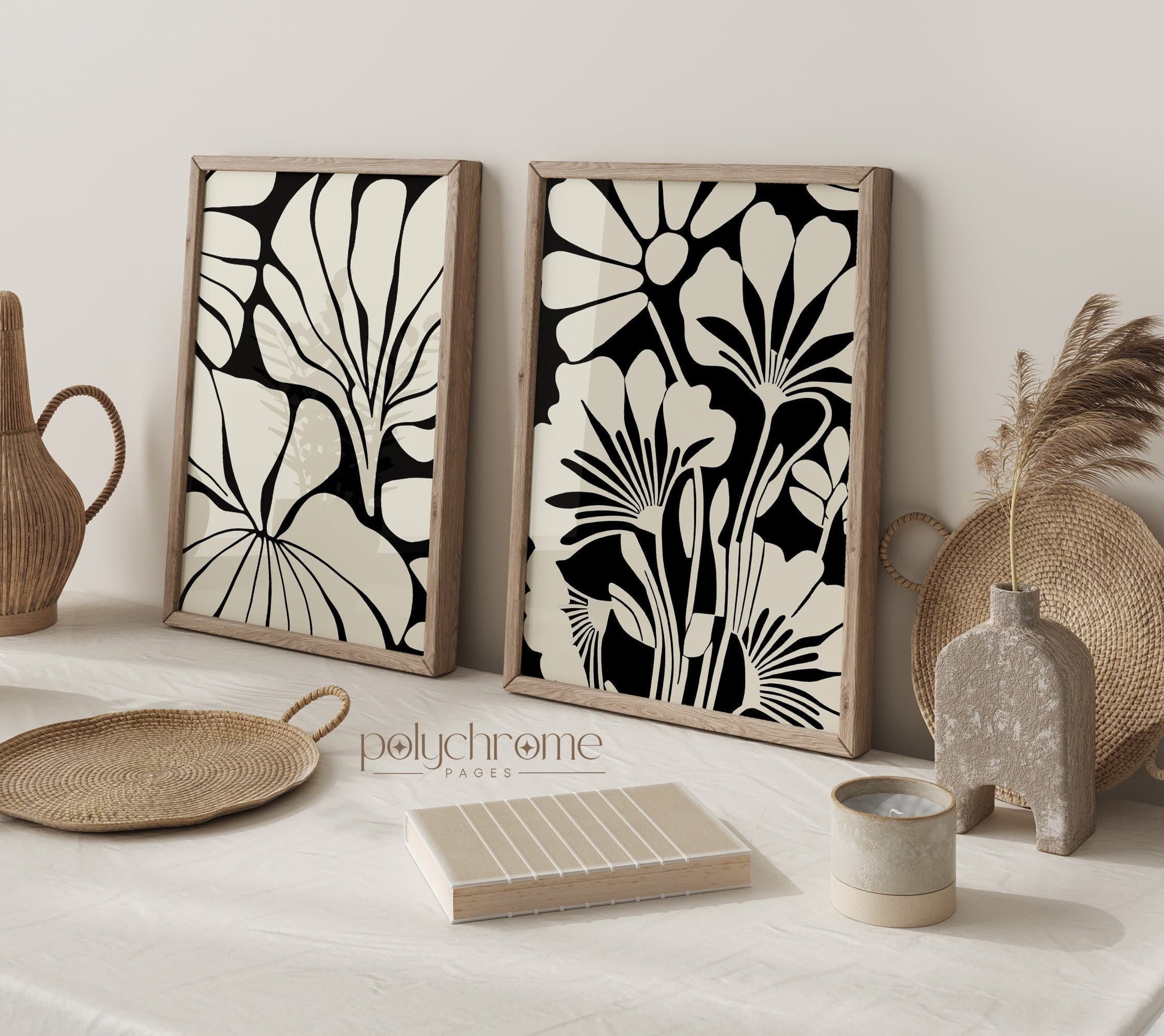 Minimal Aesthetic Black and White Art - Flower Illustration Abstractionism Artworks - Wall Art | Paper print sized 5x7 - 24x36 in