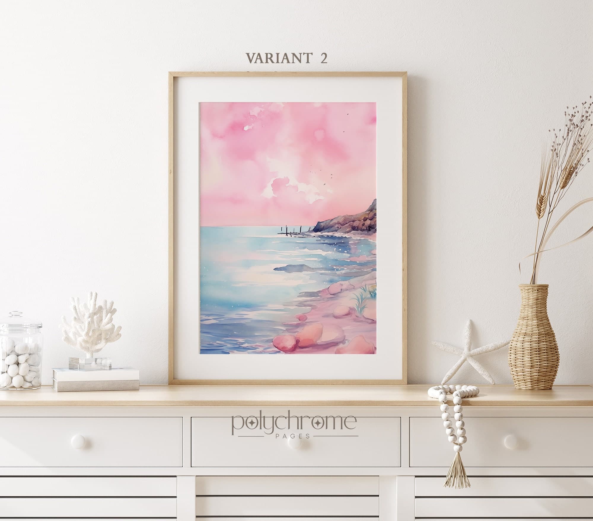 Beach Landscape Paintings, Pink and Blue Coastal Ocean Painting Set of Sea Landscapes Wall Art | Paper prints 5x7 - 24x36 in - image 4