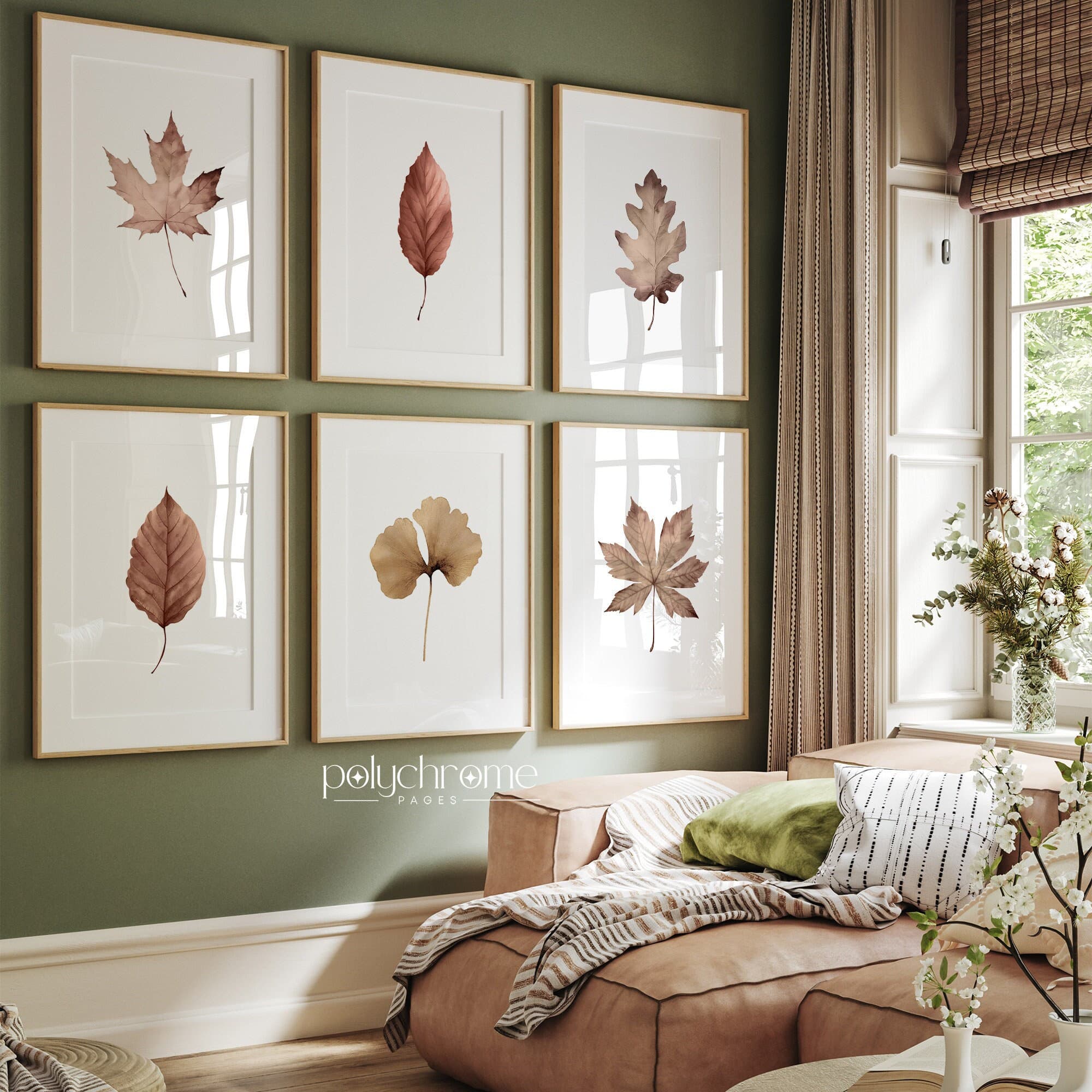 Golden Leaves Painting, Autumnn Aestetic Maple, Oak, Beech, Elm, Ginko, Chestnut Leaves Painting Art | Paper Print 5x7 - 24x36 in