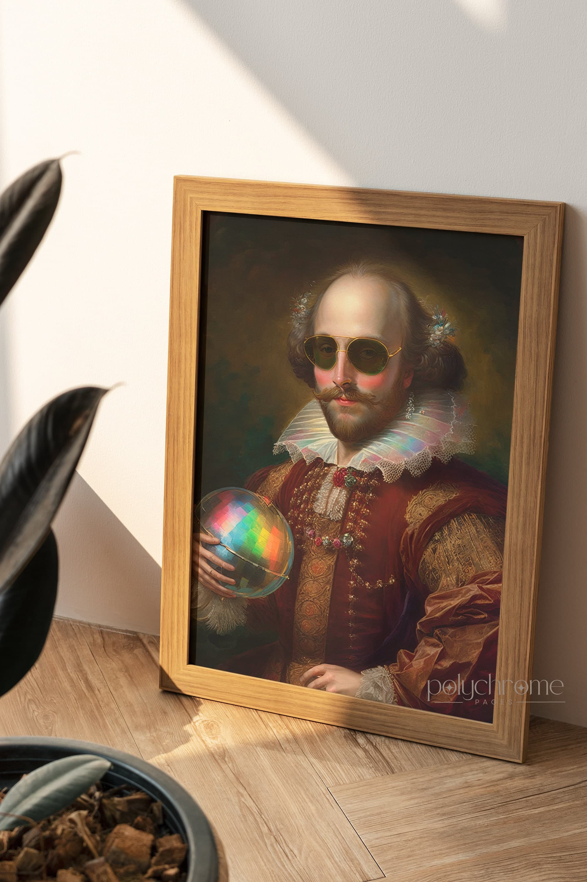 William Shakespeare with disco ball, modern remake of famous painting, Classical painting with disco ball, Classical Art, Digital Print - image 4