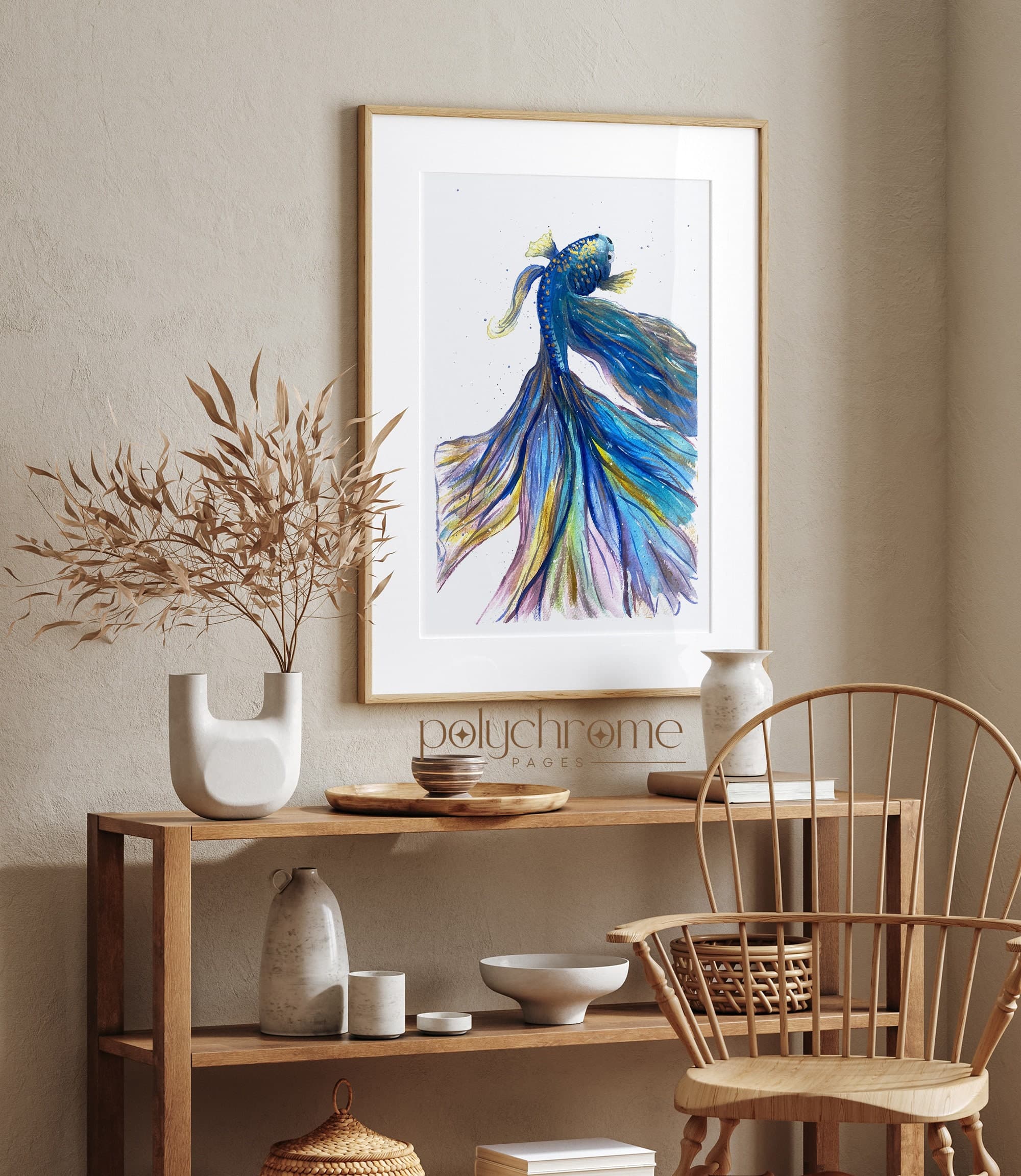 Iridescent Blue Green Gradient Colorful King Betta Fish, Beach House Decor Modern Nursery Decor Watercolor | Paper prints 5x7 - 24x36 in - image 3
