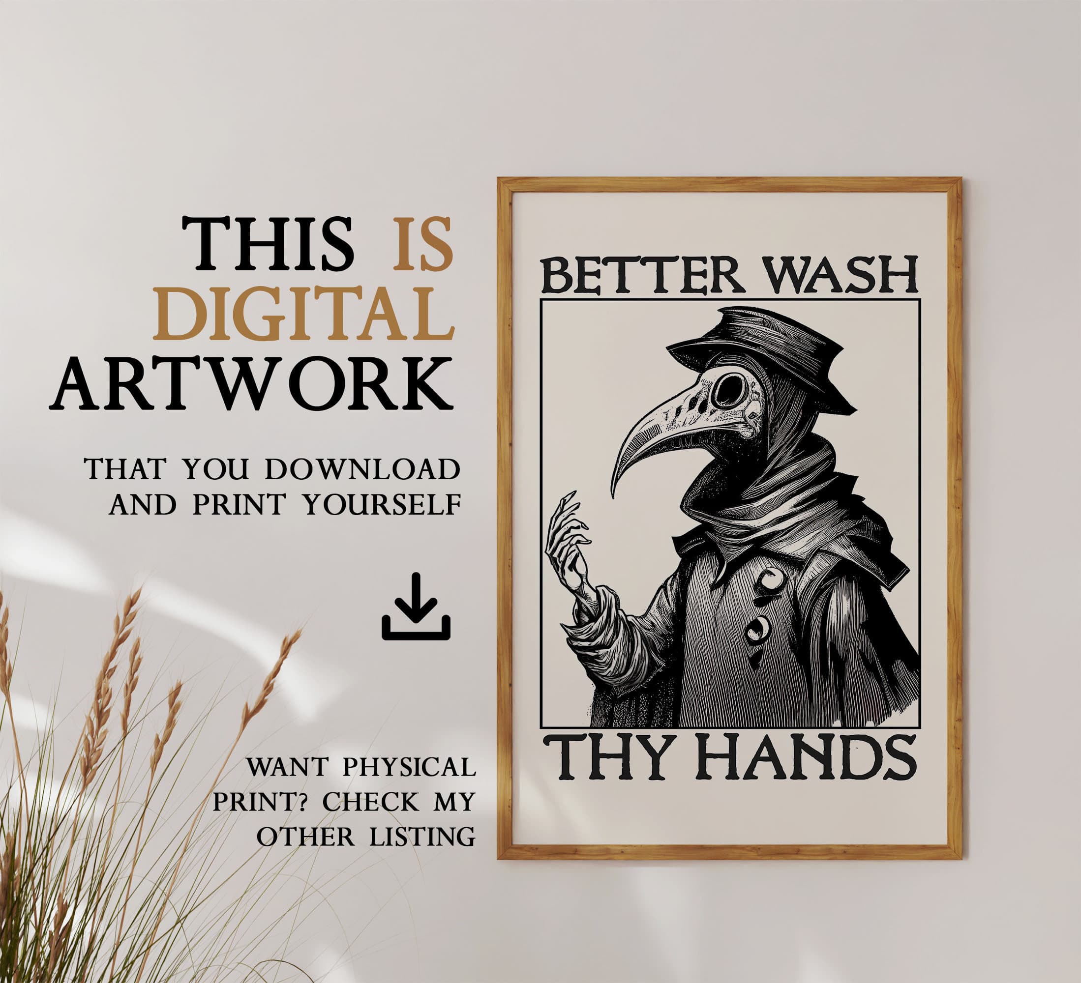 Plague doctor art - Wash Your Hands sign funny bathroom art - Medieval paintings renaissance funny art