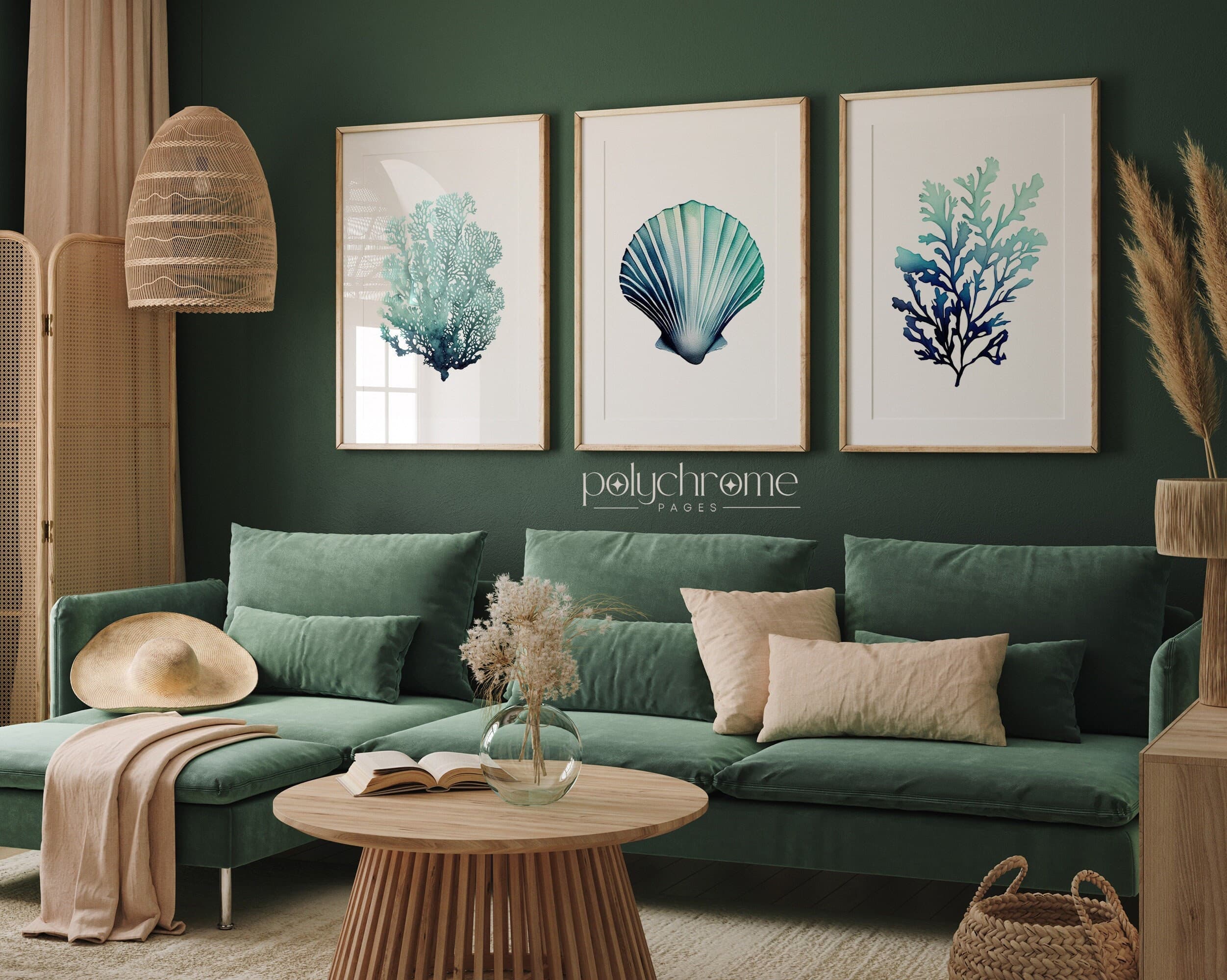 Ocean Painting set of Corals, Seaweeds and Sea Shells, Coral Reef Drawing - Bathroom Wall Art | Paper Print Sized 5x7 - 24x36 in - image 3