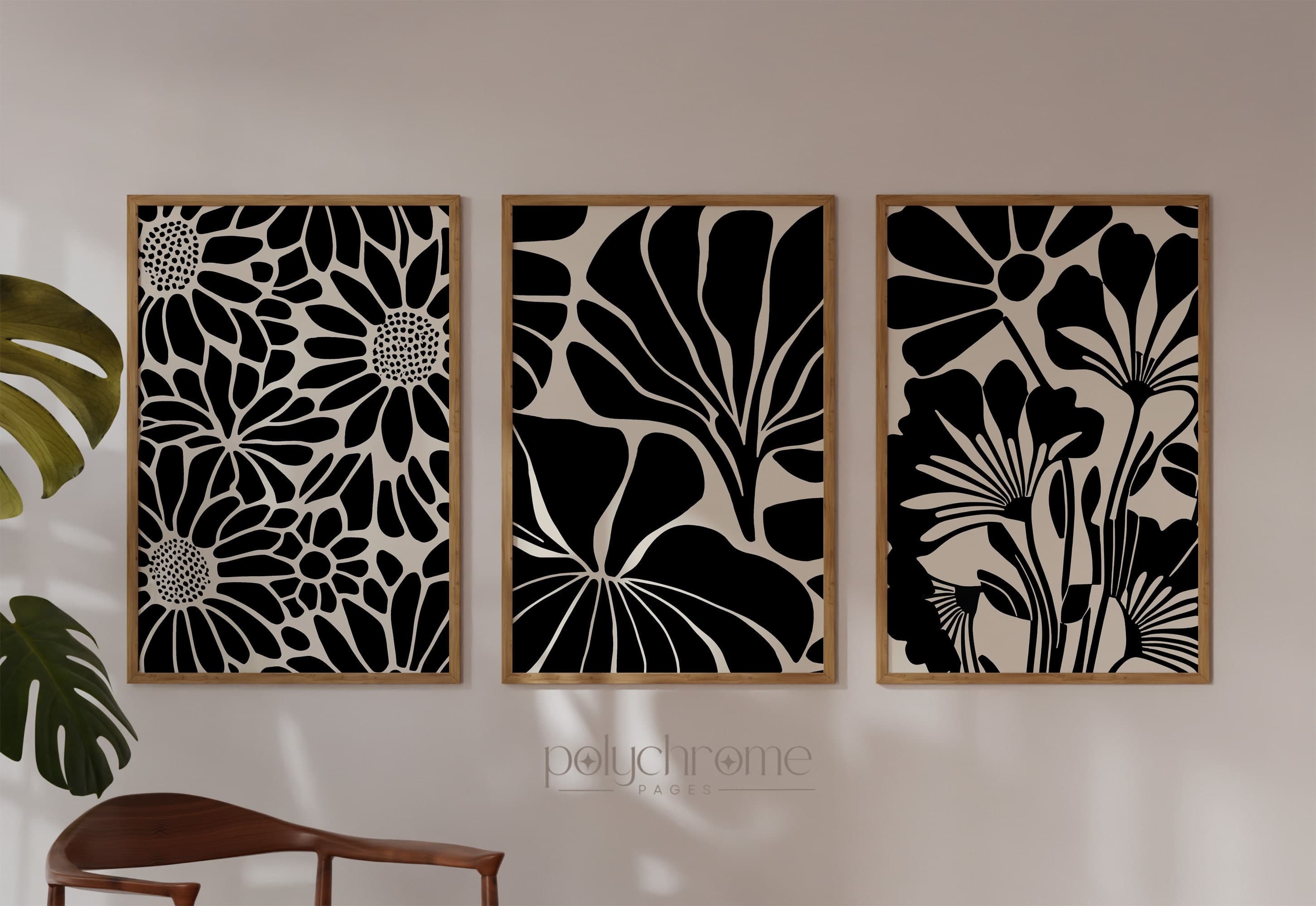 Minimal aesthetic black and white art - Flower illustration abstractionism artworks - set of 6 | Printable Wall Art sizes 8x10 - 24x36in - image 5