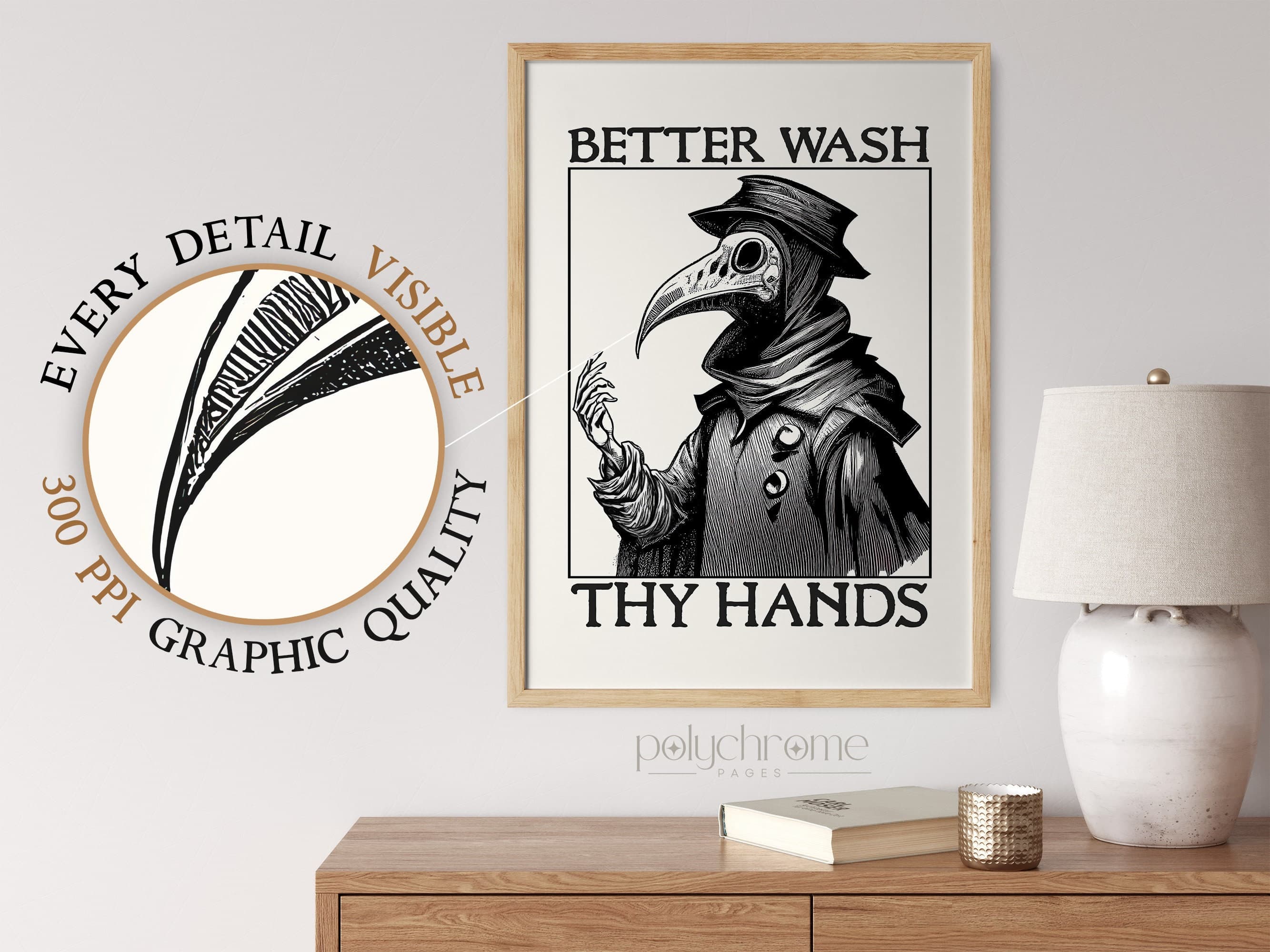 Plague doctor art - Wash Your Hands sign funny bathroom art - Medieval paintings renaissance funny art