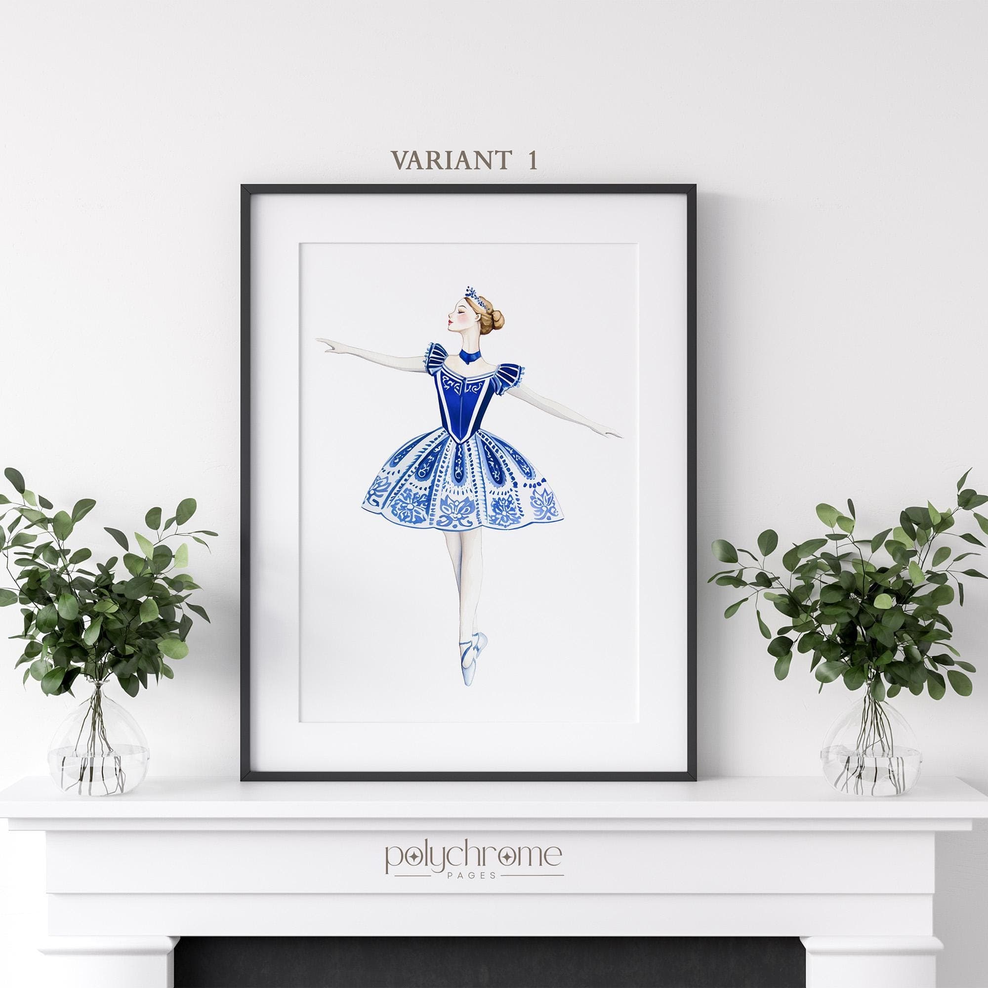Nutcracker Ballerinas Chinoiserie Figurine, Hamptons Style Blue and White China Vintage Christmas Winter Decor | Paper Prints 5x7 - 24x36 in - image 5